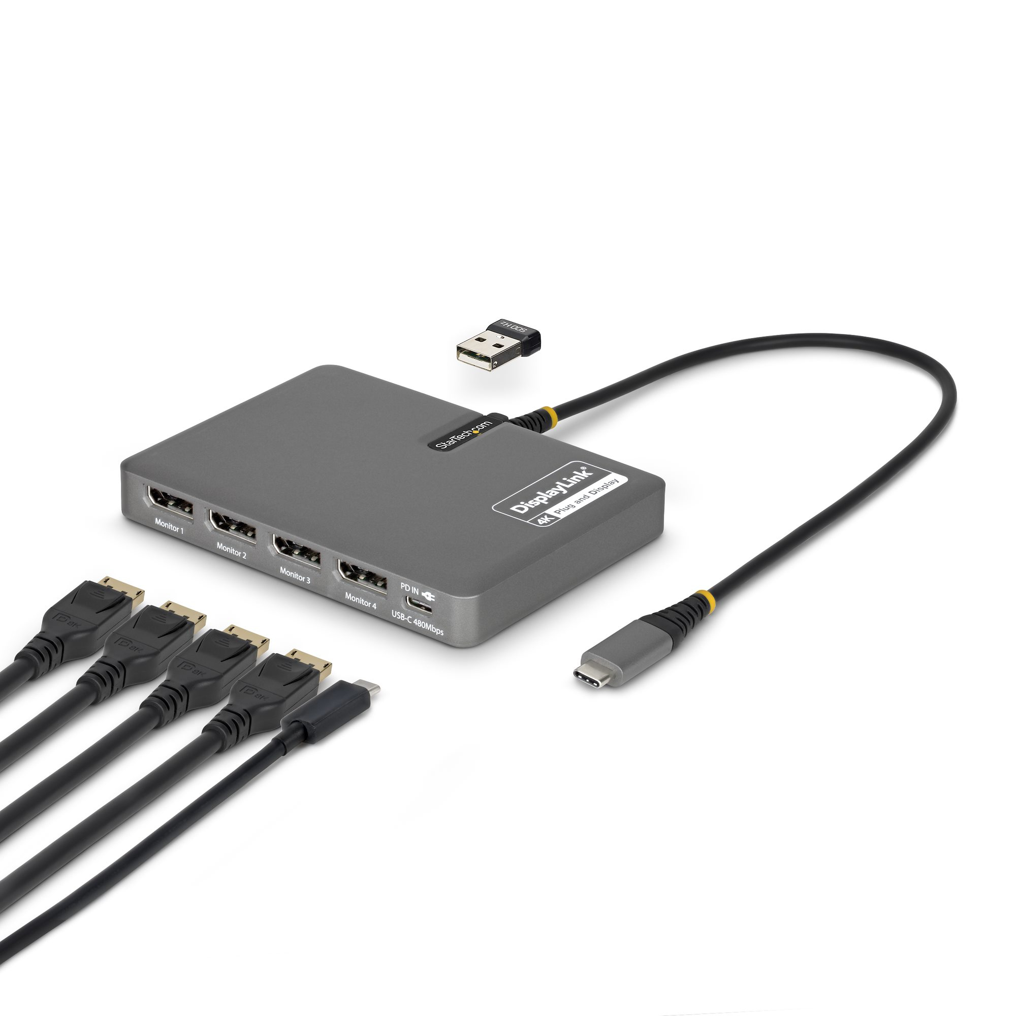 USB-C TO QUAD DP ADAPTER ADAPTER 4K 60HZ DISPLAYPORT PD