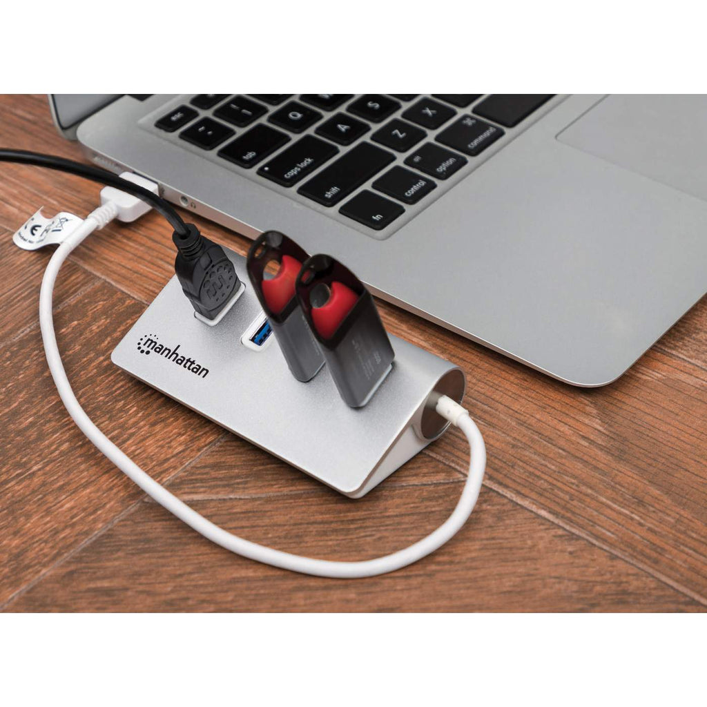 MANHATTAN 4-Port USB 3.0 Hub 4 USB 3.0 Typ A-Ports Aluminiumgehaeuse Stromversorgung ueber USB oder Netzteil