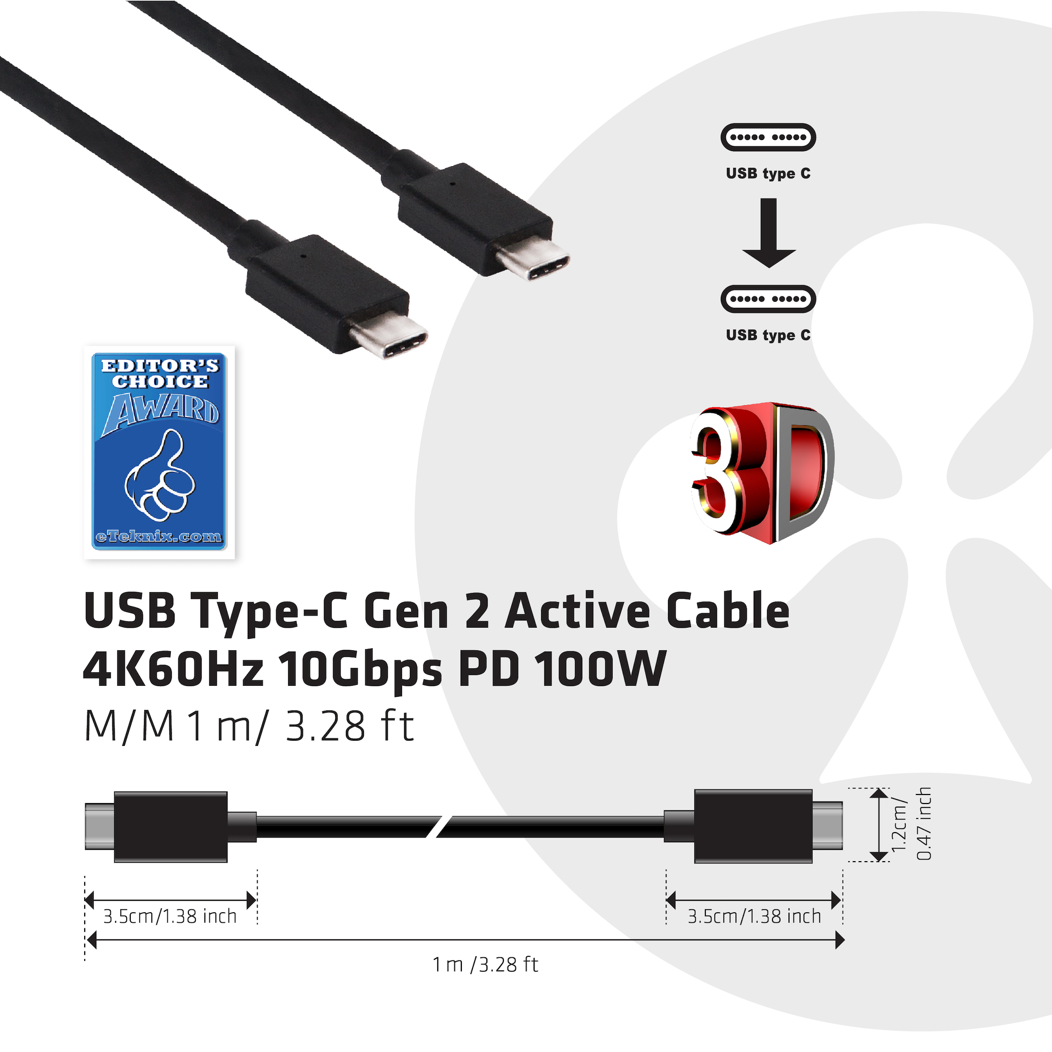 Club3D Kabel USB 3.1 Typ C 1m PowerDelivery St/St retail