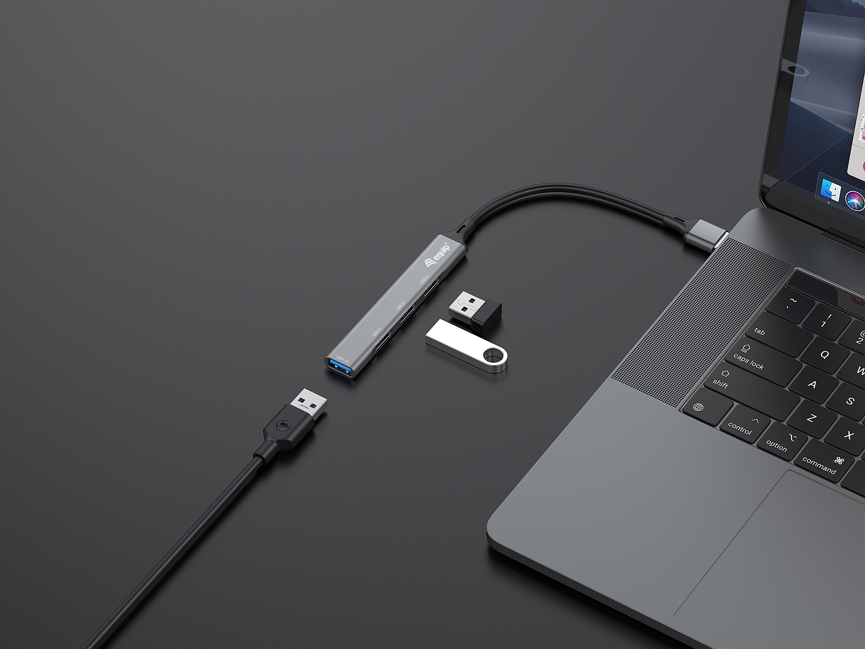 Equip 4-Port USB-A3.2-Hub->3xUSB-A 2.0/1xUSB-A3.2 5Gbps