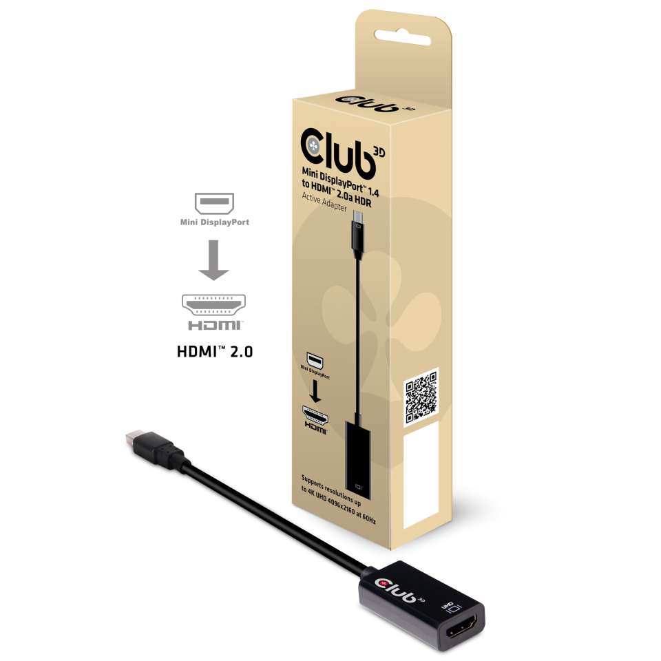 Club3D Adapter MiniDisplayPort > HDMI 2.0b HDR 4K60Hz aktiv retail
