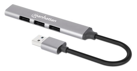MANHATTAN 4-Port USB 3.0/2.0 Kombo-Hub USB-A-Stecker auf ein5 Gbit/s USB 3.2 Gen1-Port drei 480 Mbit/s USB 2.0-Ports Aluminium grau