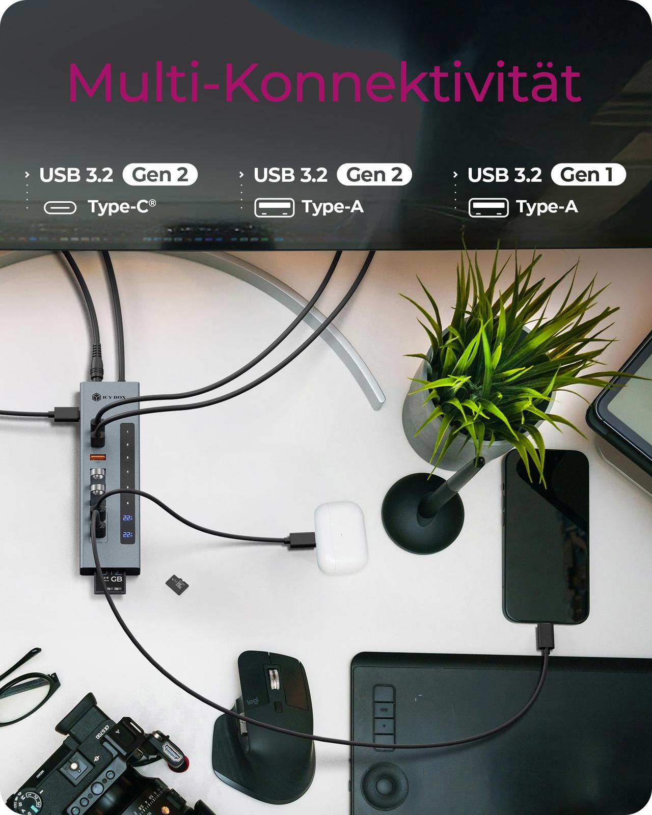 Hub 11-in-1 Hub IcyBox USB 3.2 mit Type-C & Kartenleser