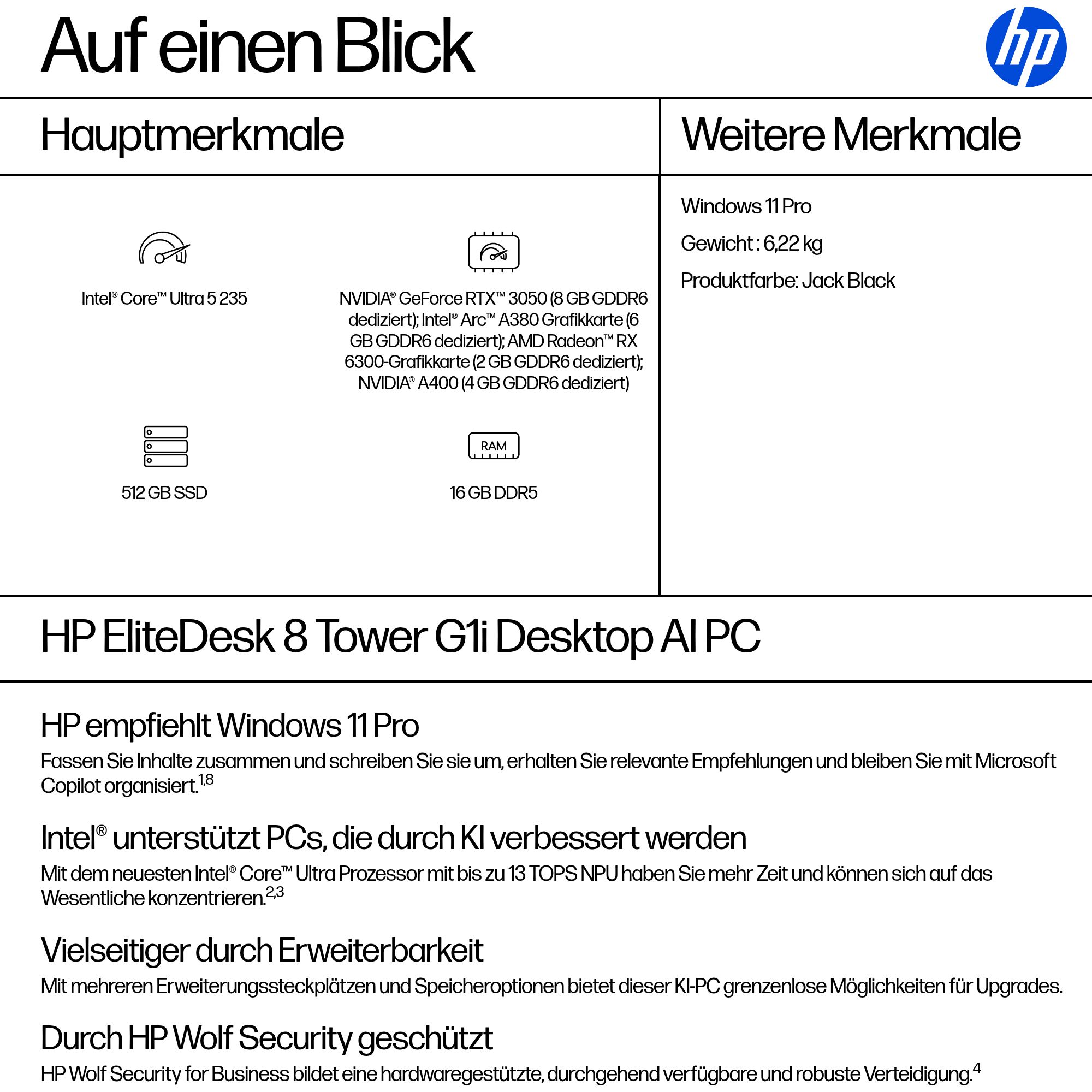 HP ELITEDESK 8 TWR G1I U5-235 16GB 512GB W11P 3Y