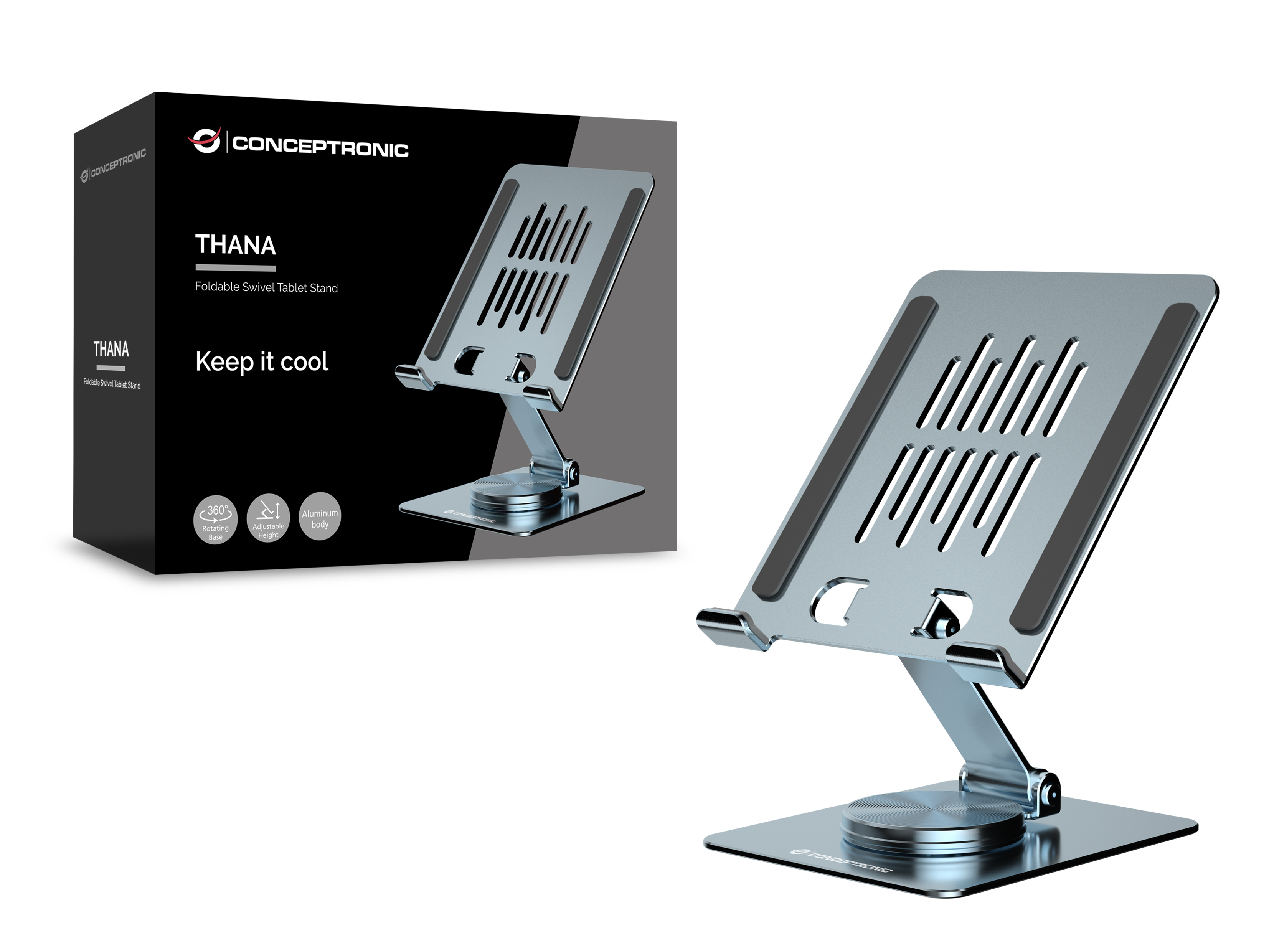 CONCEPTRONIC Tablet Halterung 360°/drehbar/höhenverst. grau