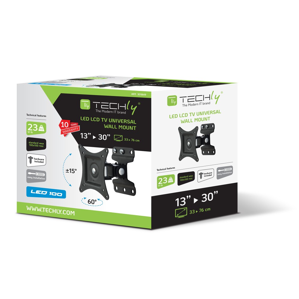TECHLY Wandhalterung fuer LCD TV schwarz 33,02cm-76,20cm 13-30Zoll Fullmotion