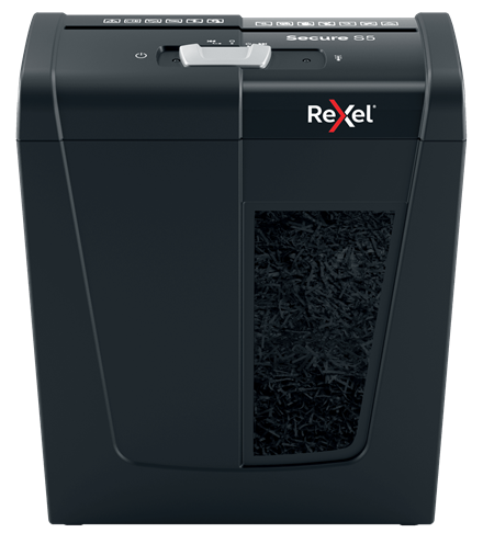 Rexel Secure S5 Aktenvernichter mit Streifenschnitt P-2, 6 mm, bis 5 Blatt, schwarz