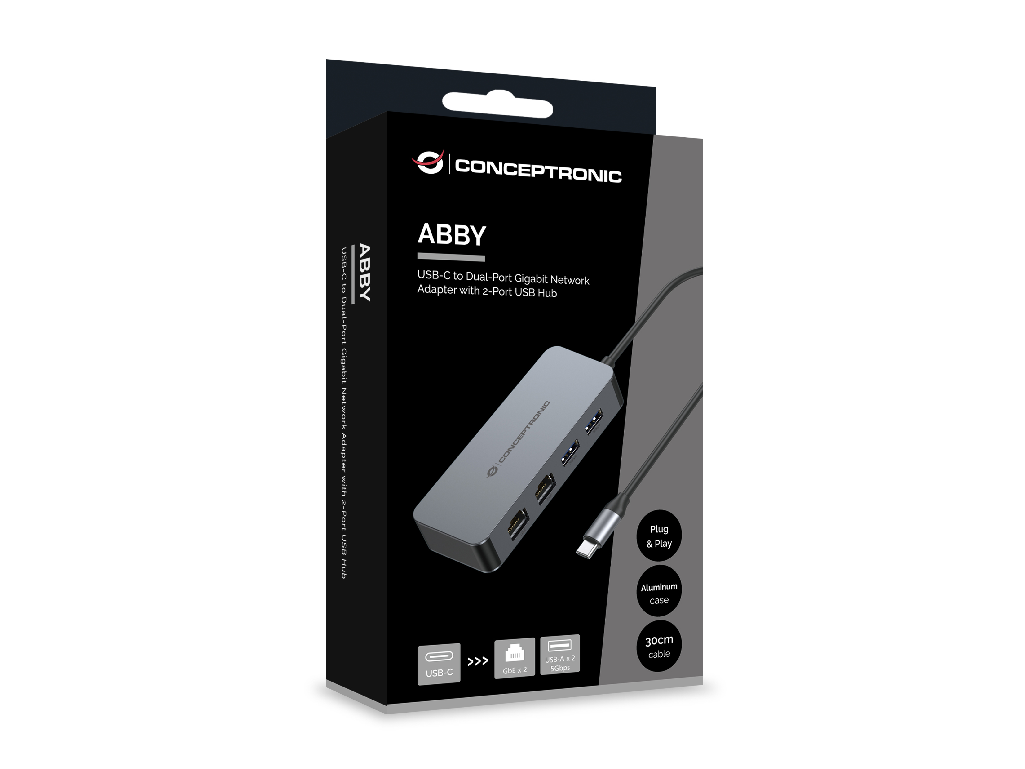 CONCEPTRONIC Adapter USB-C->2xGbE+2xUSB-A3.2 5Gbs 0.30m gr