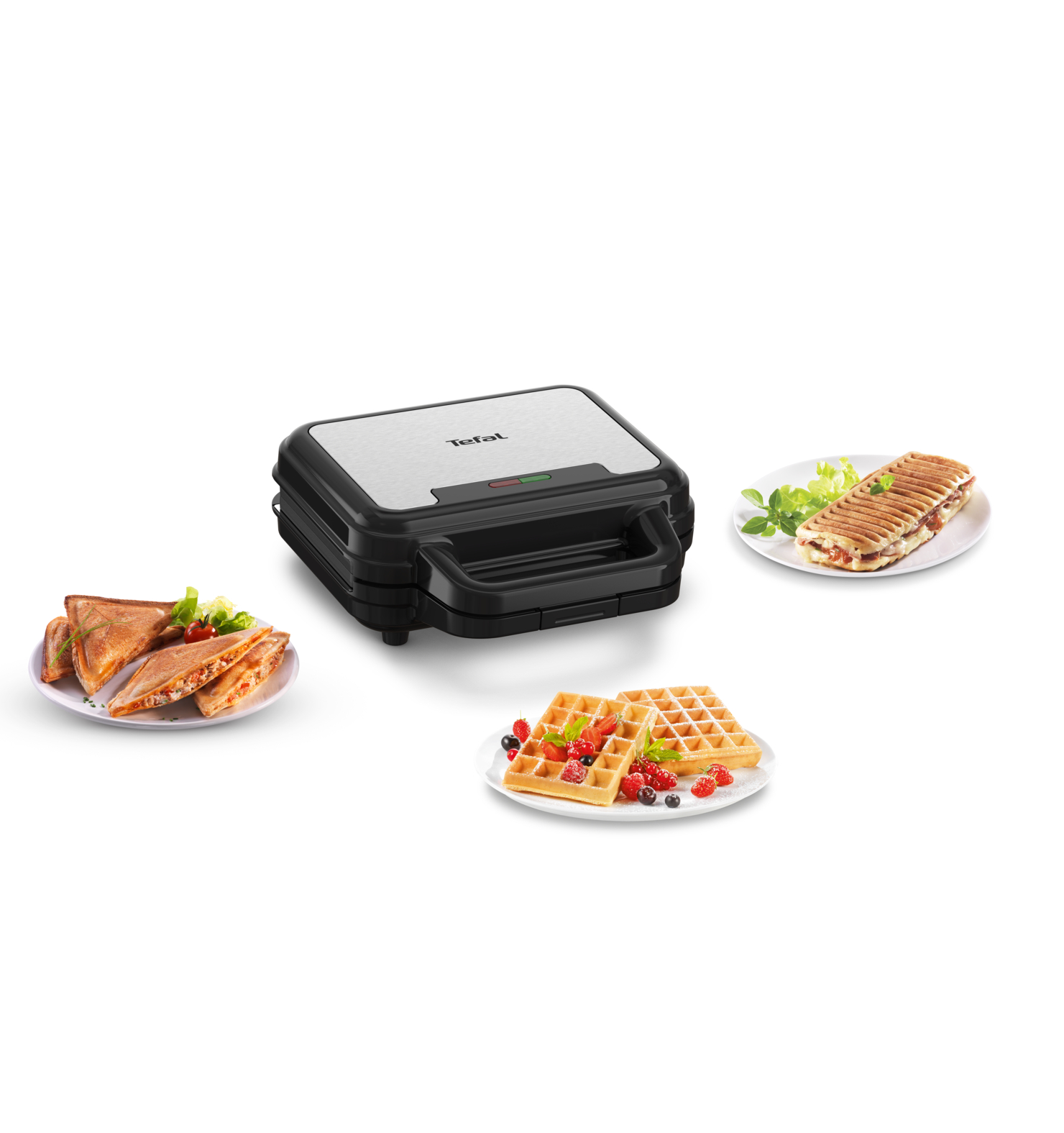 Tefal Ultracompact 3-in-1 Sandwich-Waffel-Panini Kombigerät, edelstahl/schwarz
