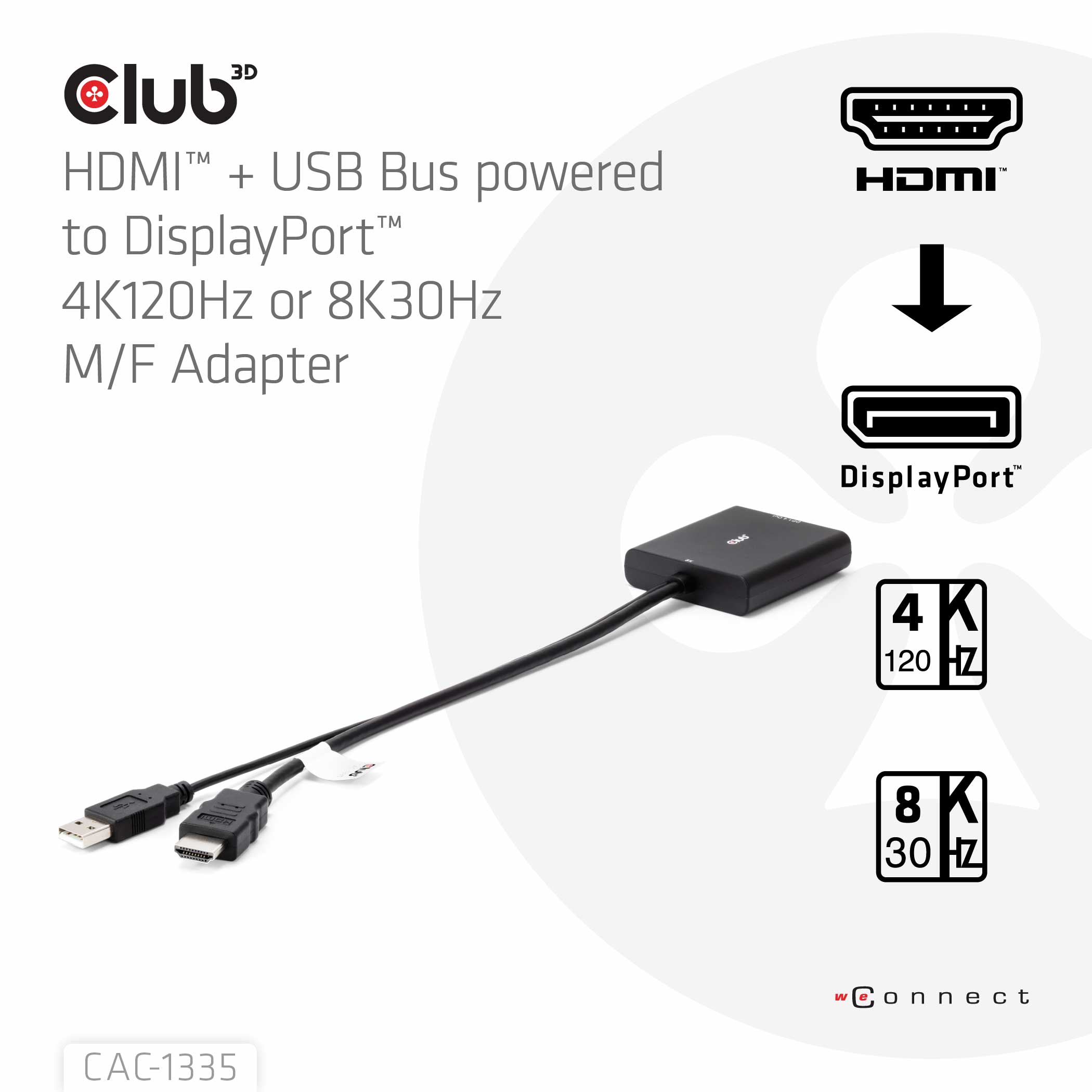 Club3D Adapter HDMI + MicroUSB > DP 4K120Hz aktiv St/Bu retail