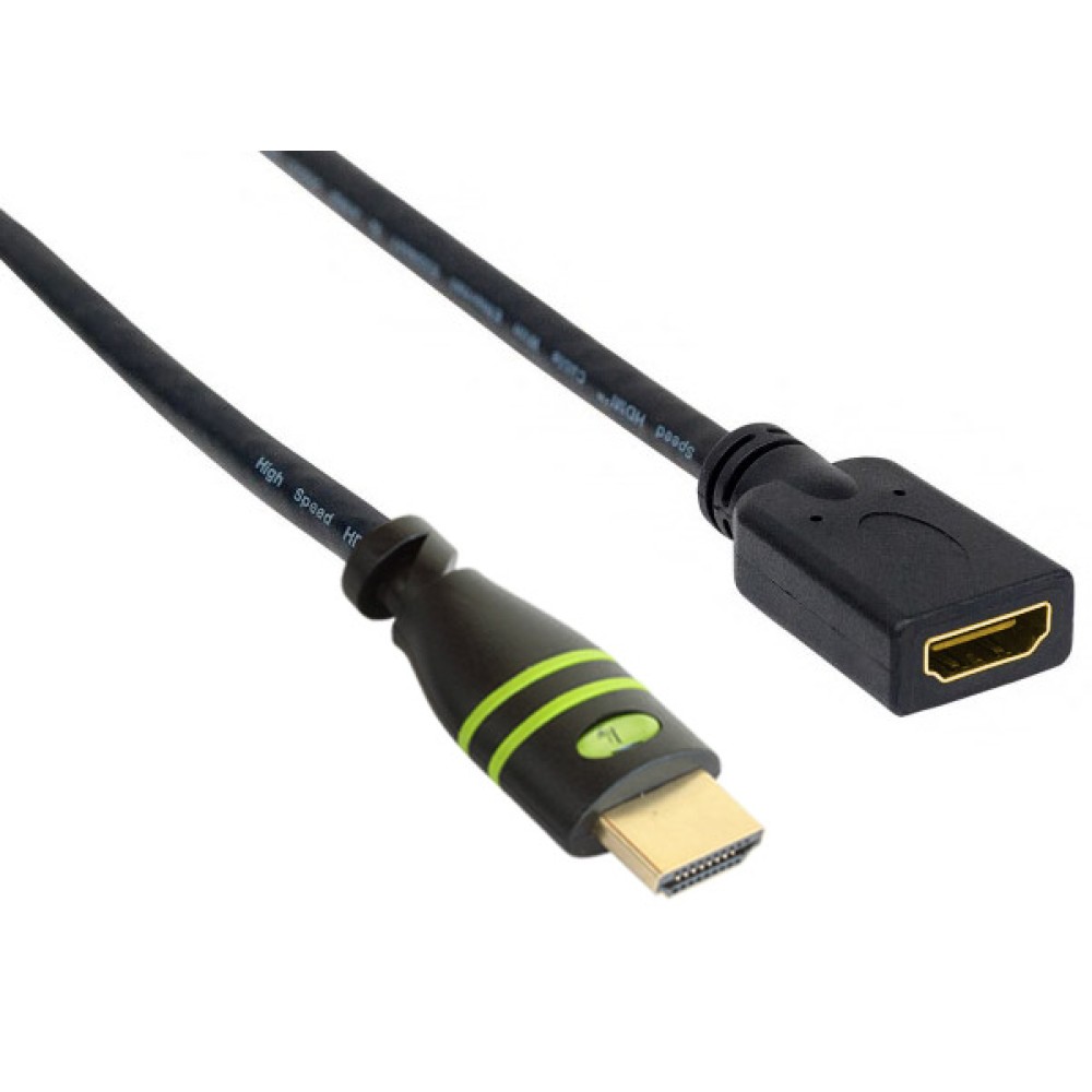 TECHLY HDMI High Speed Verlaengerungskabel 1m schwarz mit Ethernet 4K 30Hz 19pol.HDMI Stecker auf 19pol.HDMI Buchse mit Goldkontakte