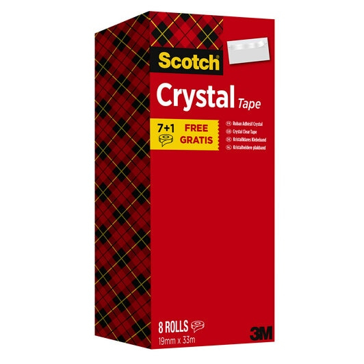 7 + 1 GRATIS: Scotch Crystal Klebefilm kristall-klar 19,0 mm x 33,0 m 7 Rollen + GRATIS 1 Rollen