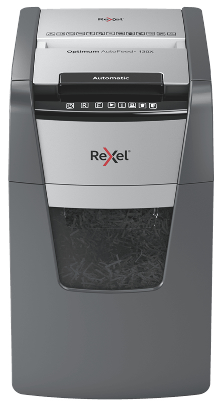 Rexel Optimum AutoFeed+ 130X Aktenvernichter mit Partikelschnitt P-4, 4 x 28 mm, bis 130 Blatt, schwarz