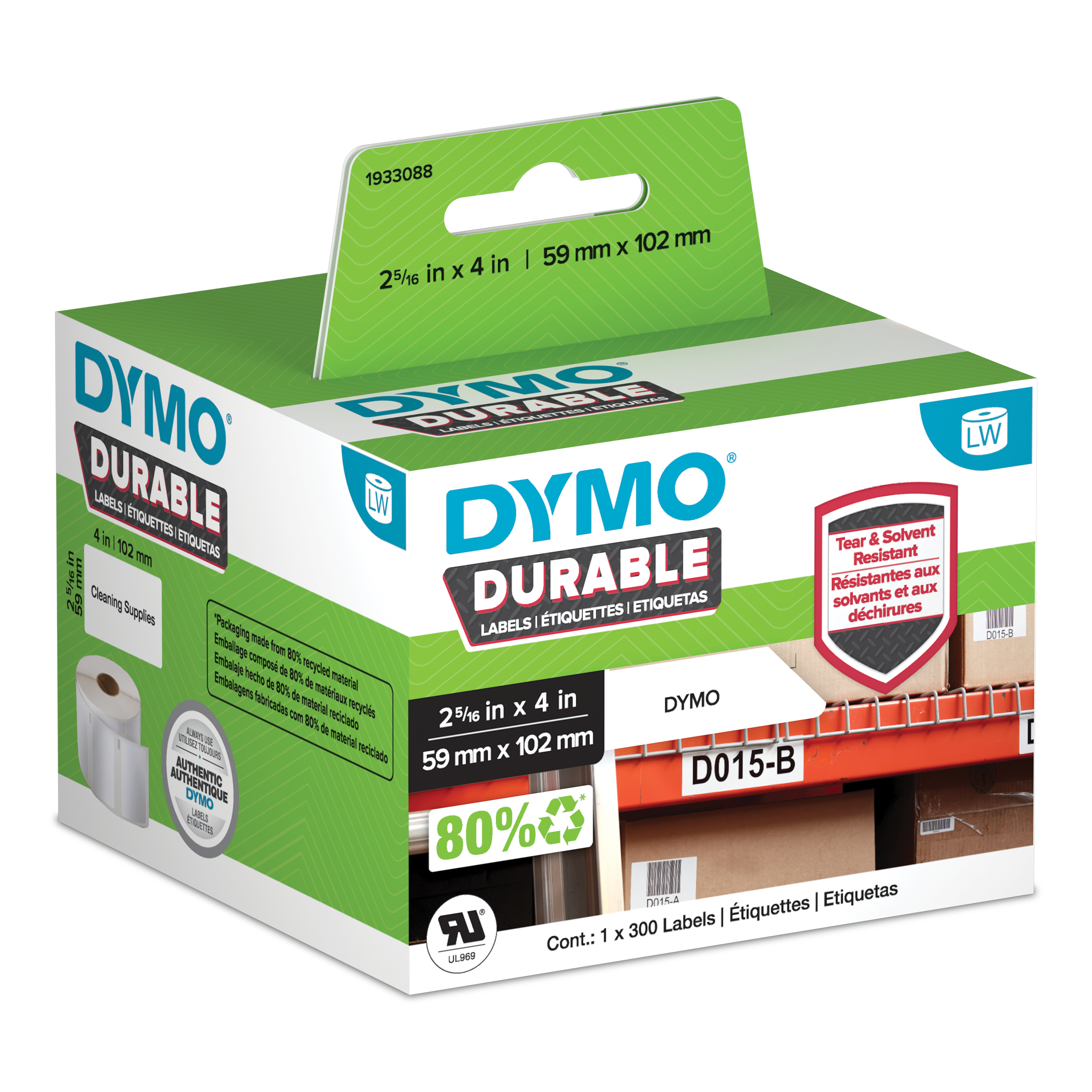 DYMO Etikettenrolle für Etikettendrucker 1933088 weiß, 59,0 x 102,0 mm, 1 x 300 Etiketten