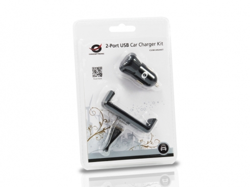 CONCEPTRONIC KFZ-Ladegerät 2-Port 2xUSB-A +Halter 10W sw