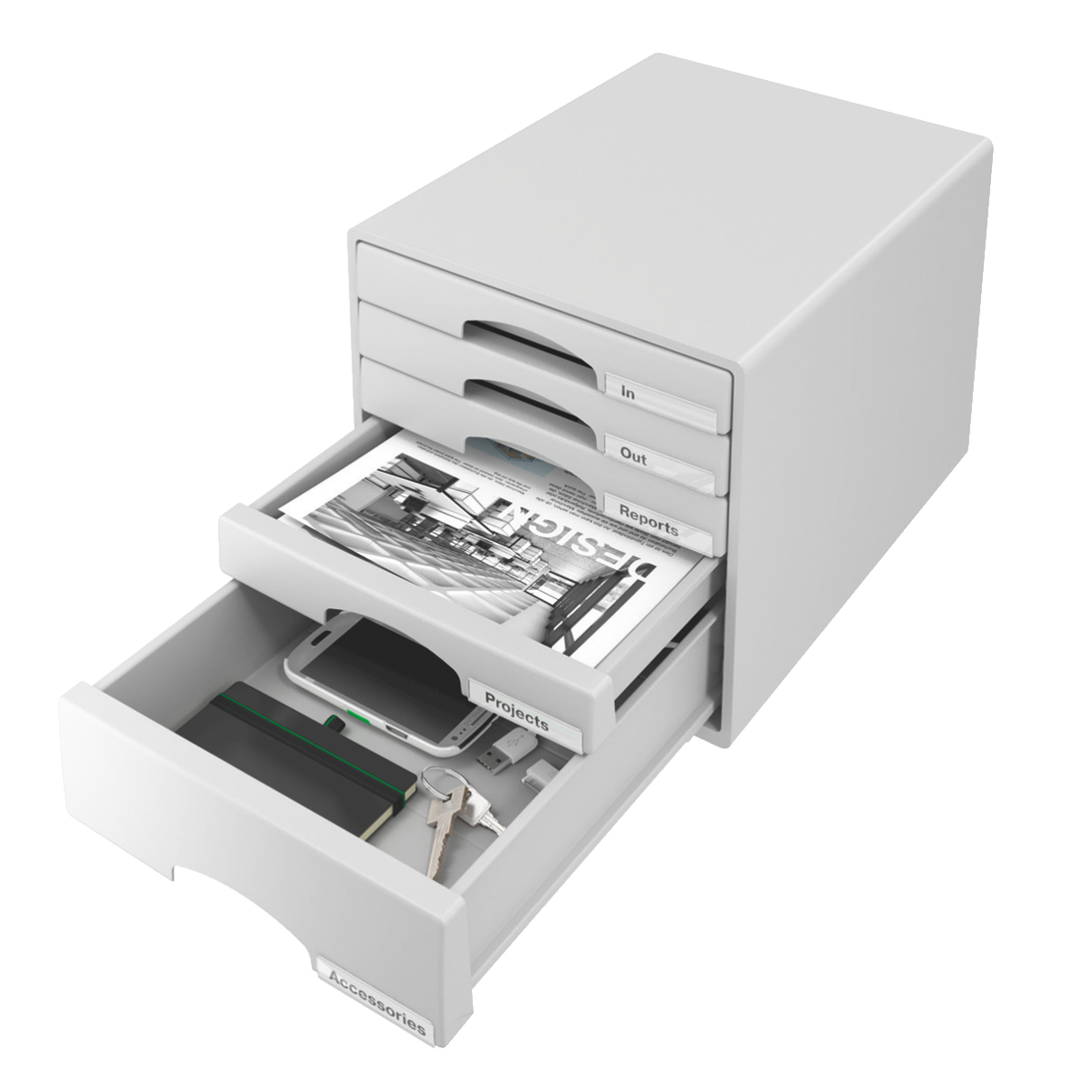 LEITZ Schubladenbox Plus grau 52110085, DIN A4 mit 5 Schubladen, 1 St.