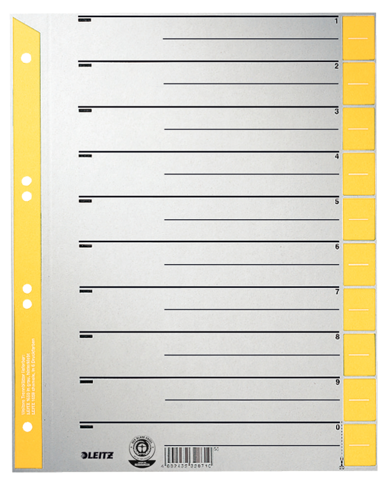 LEITZ Trennblätter 1652 DIN A4 1-0 gelb, 230 g/qm, 100 St.
