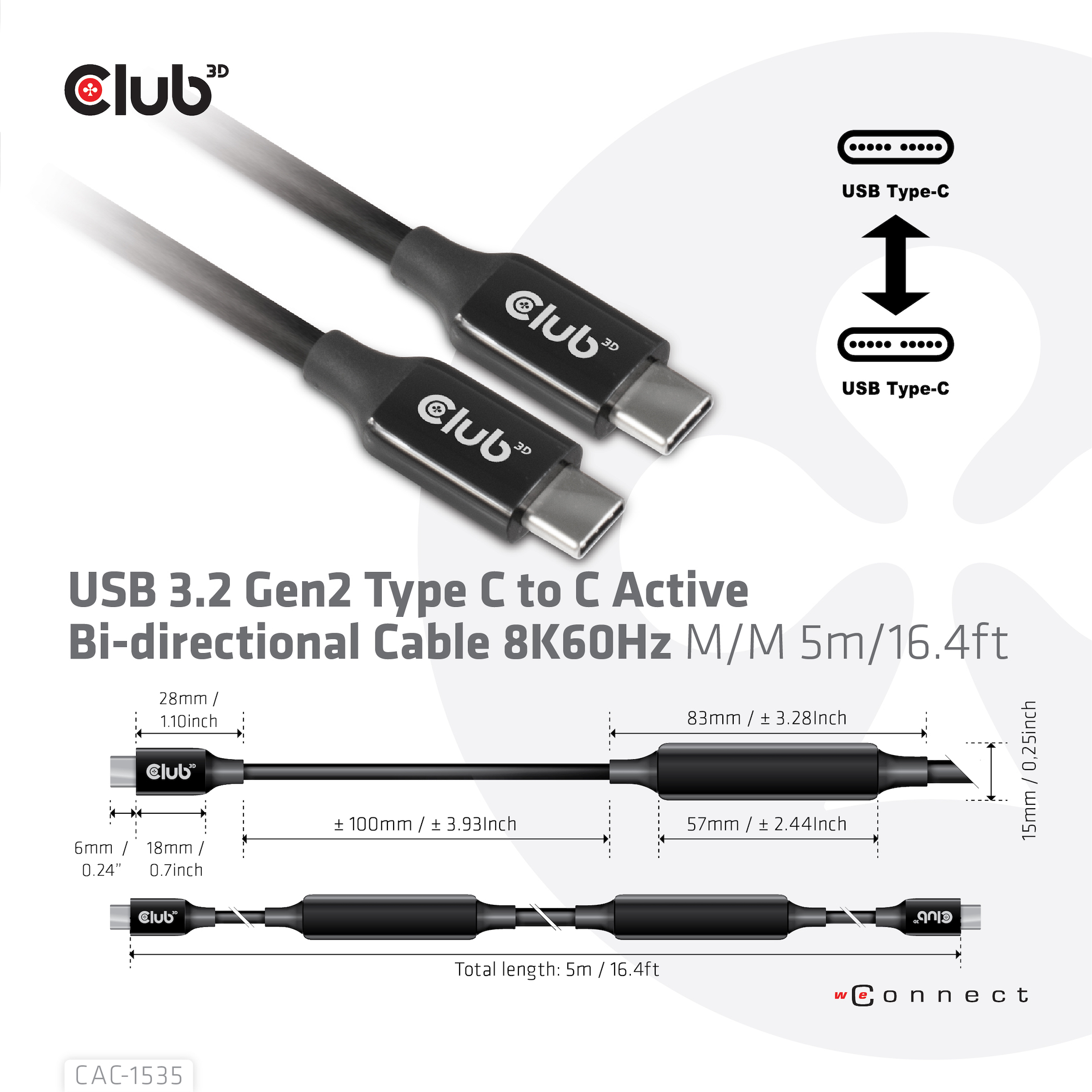 Club3D Kabel USB 3.2 Typ C 5m aktiv St/St retail