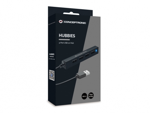 CONCEPTRONIC 4-Port Hub USB-A2.0->4xA2.0 schlank o.Netz. sw