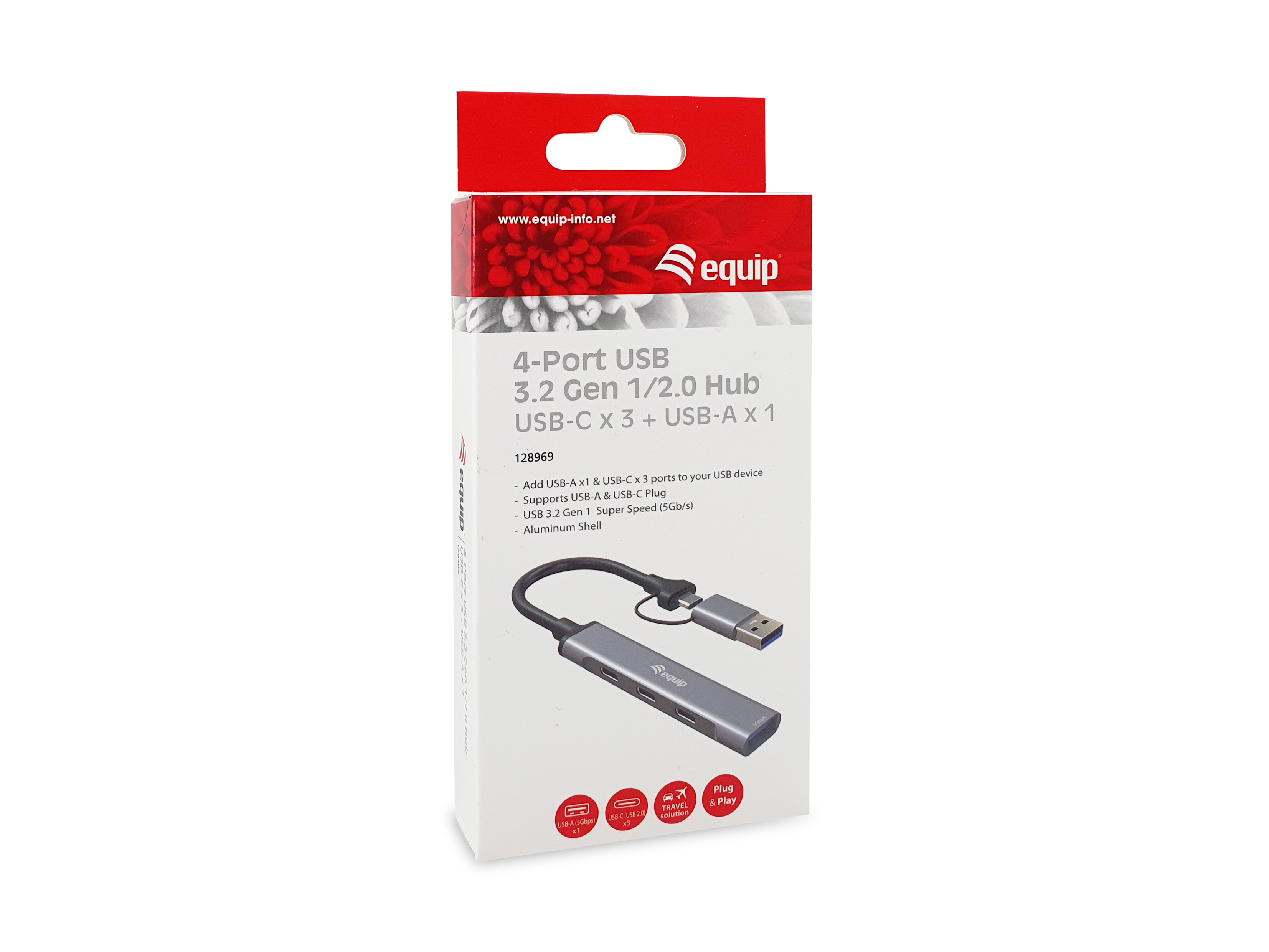 Equip 4-Port USB-C3.2-Hub->3xUSB-C/USB-A +USB-A Adapt.10Gbps