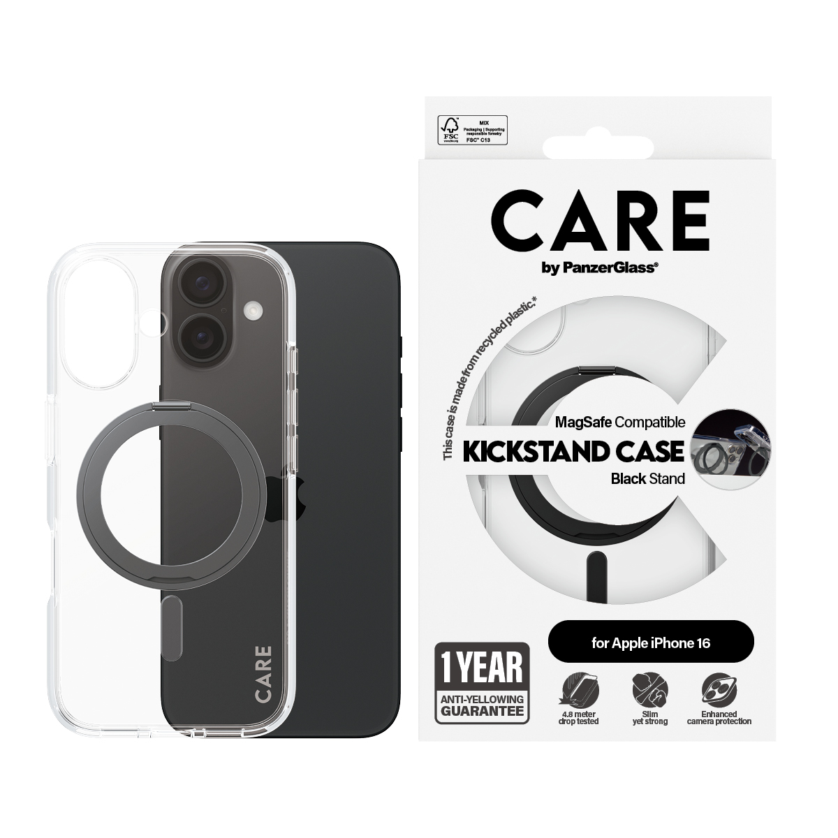 CARE BY PANZERGLASS CASE FEATURE BLACK KICKSTAND/MAGSAFE