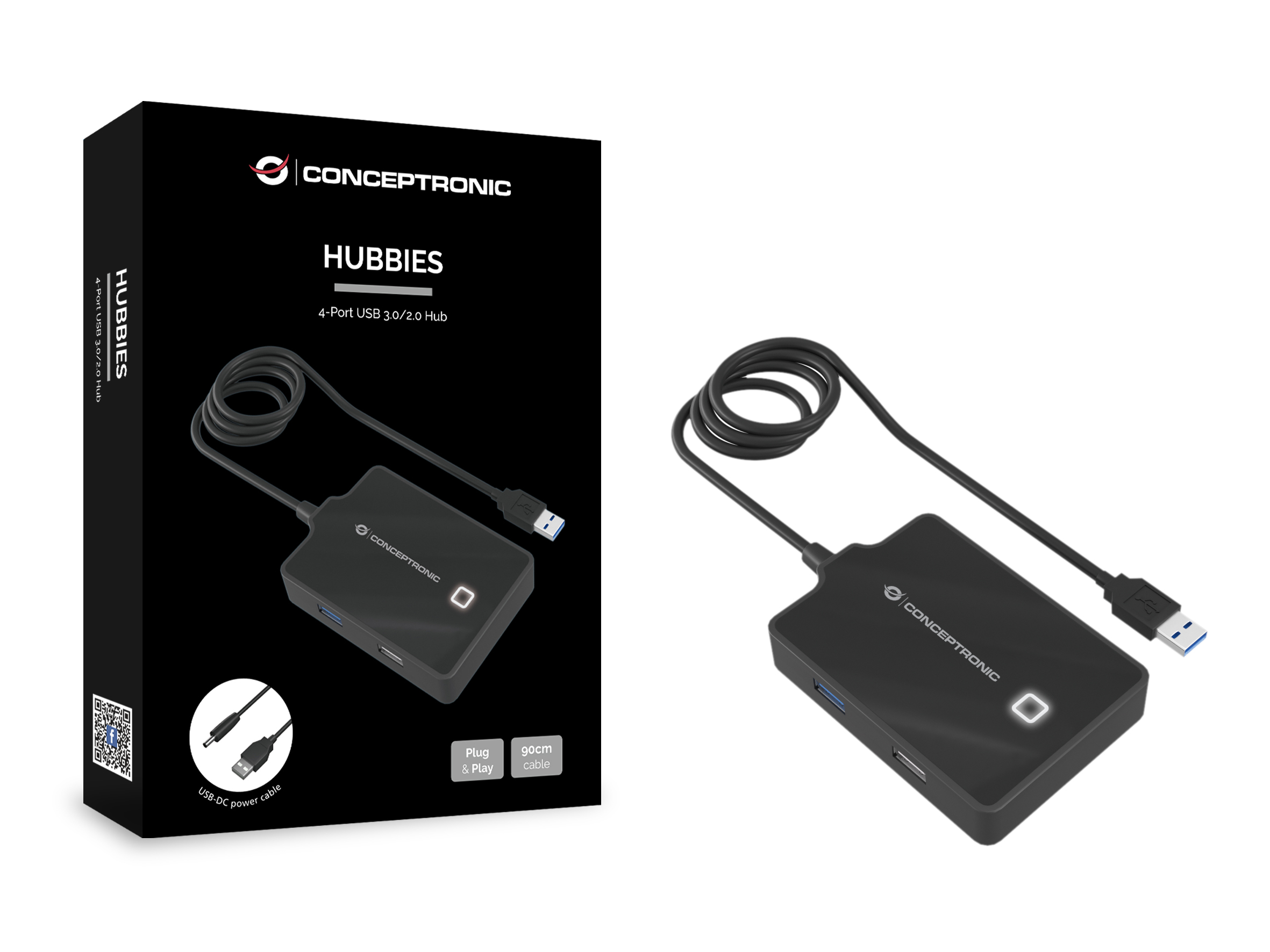 CONCEPTRONIC 4-Port Hub USB-A3.0->3xA2.0/A3.0/DC o.Netz. sw