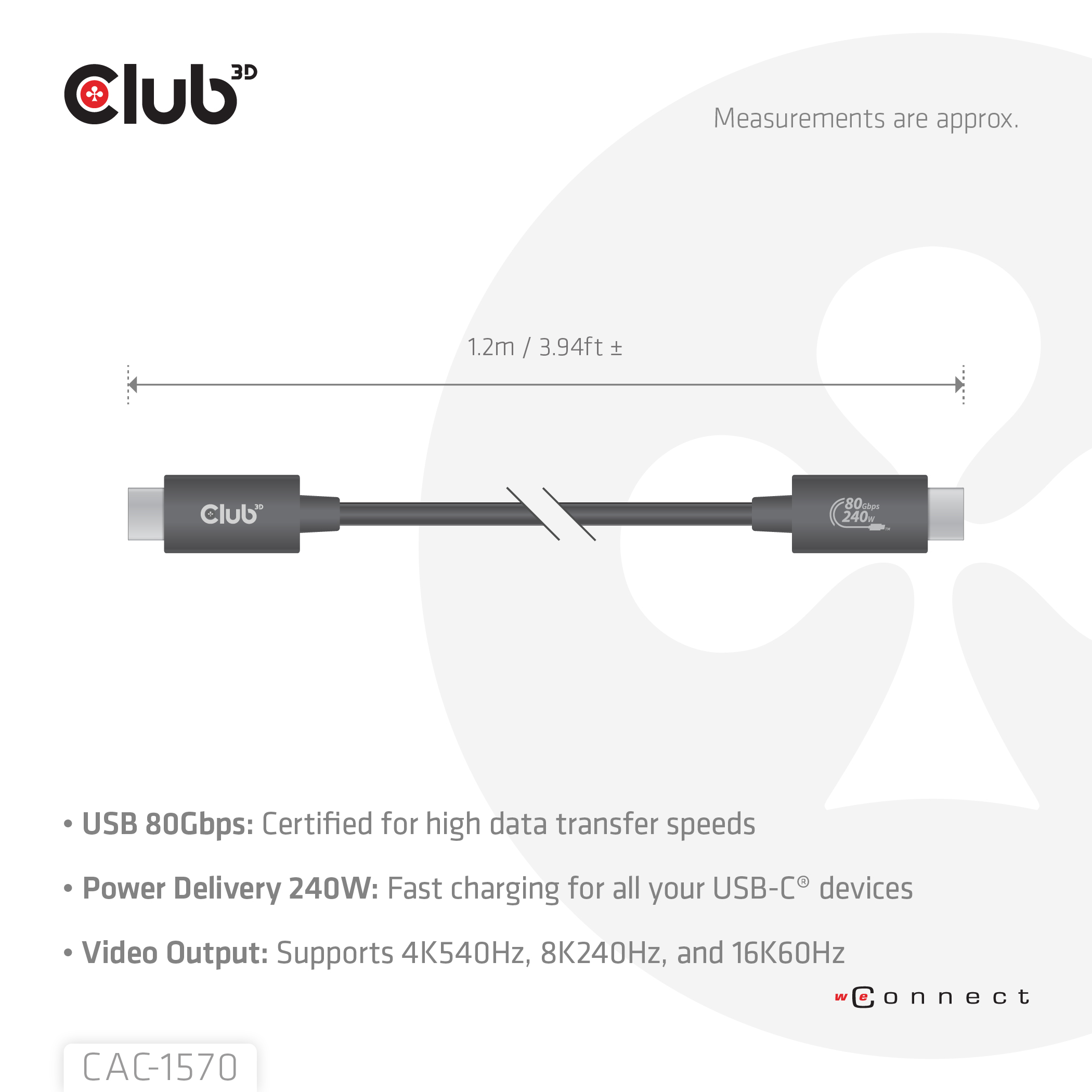 Club3D Kabel USB-C 80Gbps zertifi. PD240W/8K240Hz 1,2m St/St retail