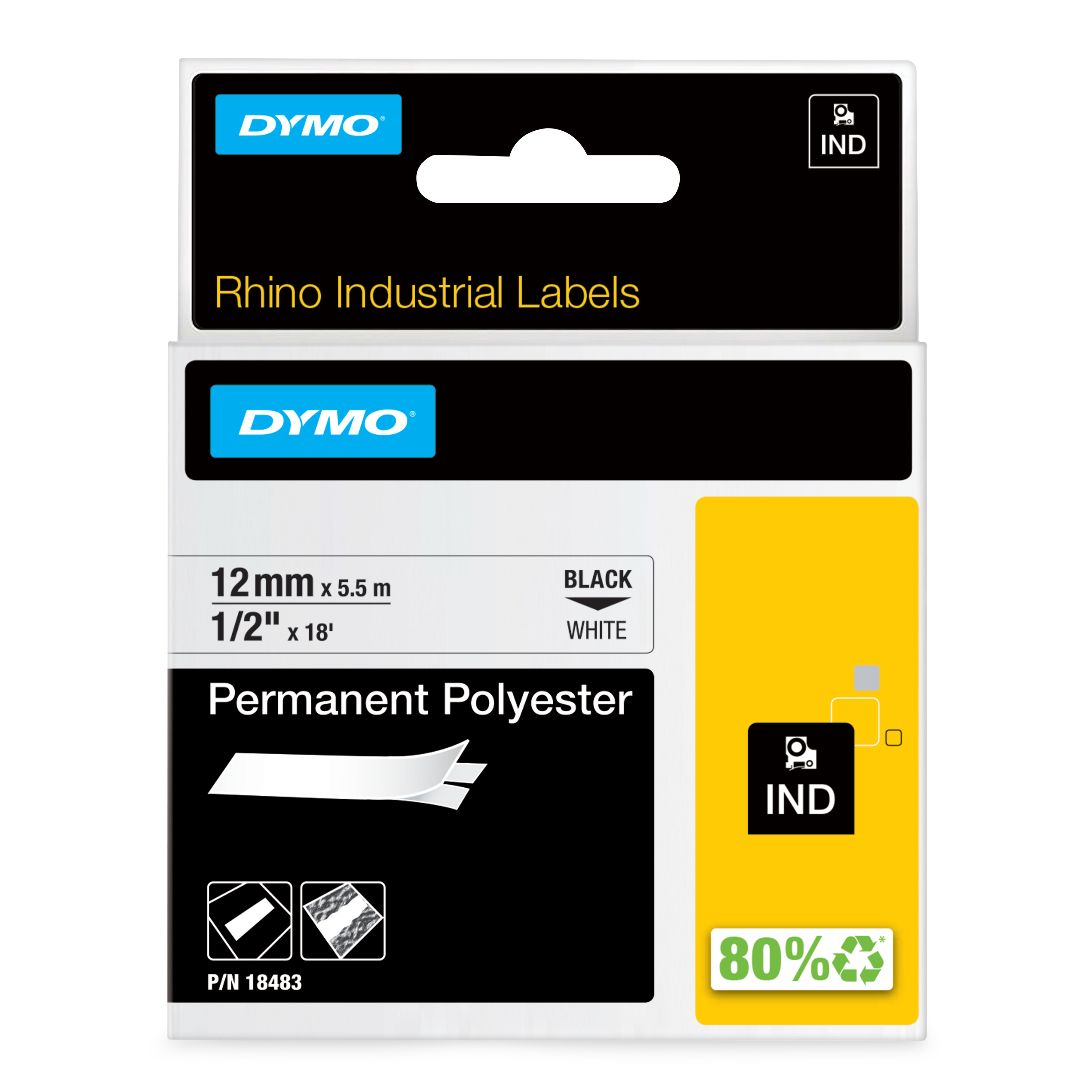 DYMO Rhino Band Polyes. 12mmx5.5m schwarz->weiß