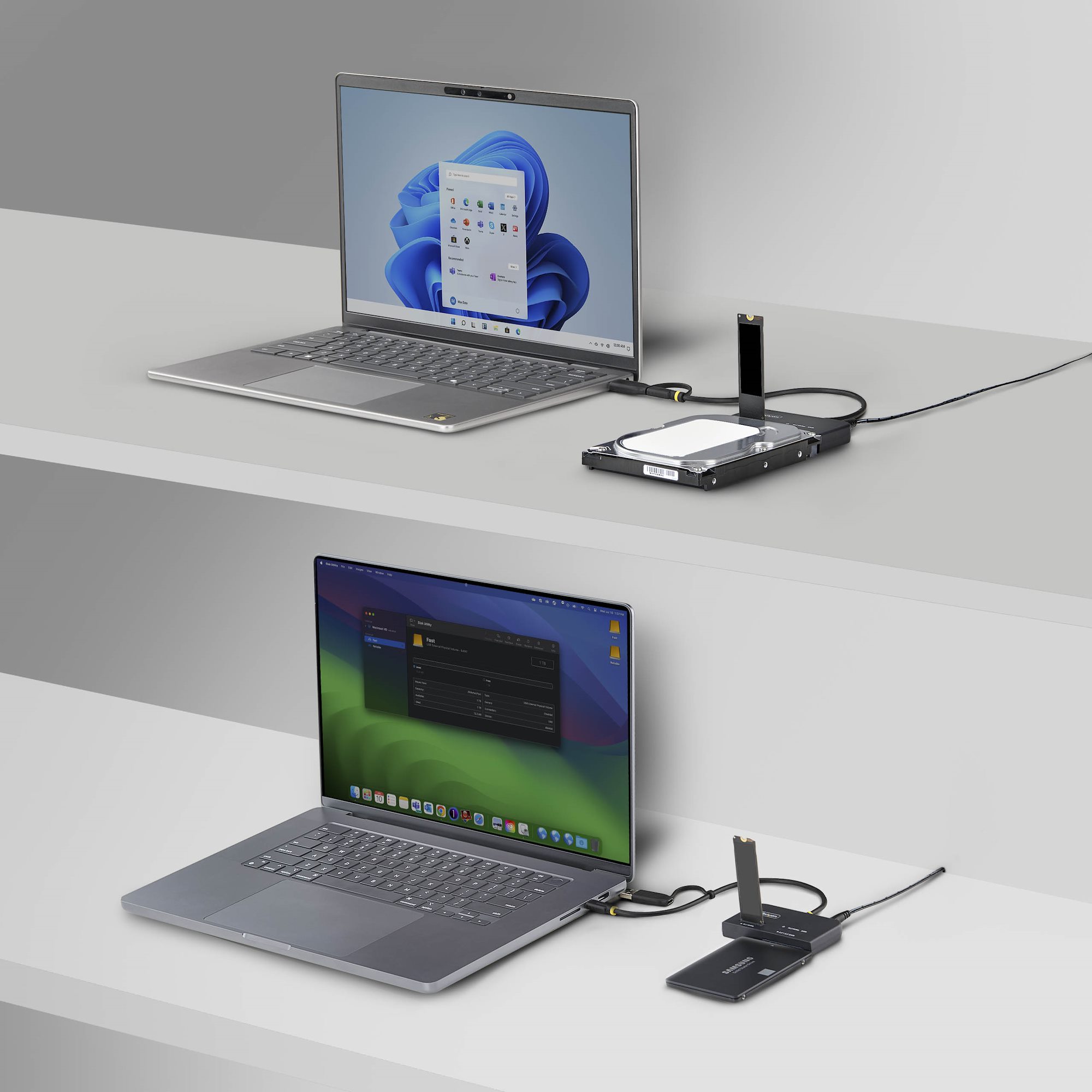 STARTECH.COM USB-C und USB-A auf M.2 NVMe und 6,35-8,89cm 2,5-3,5Zoll SATA Adapter 10Gbps werkzeugloser externer SSD Festplattenles