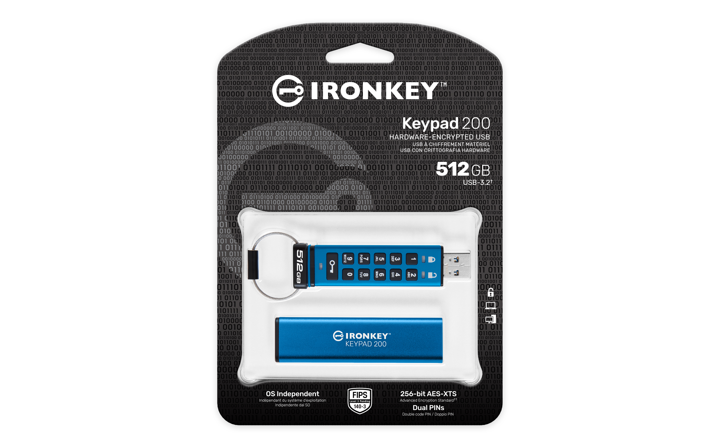 512GB IRONKEY KEYPAD200 AES-256 FIPS 140-3 LVL3 PENDINGENCRYPTED