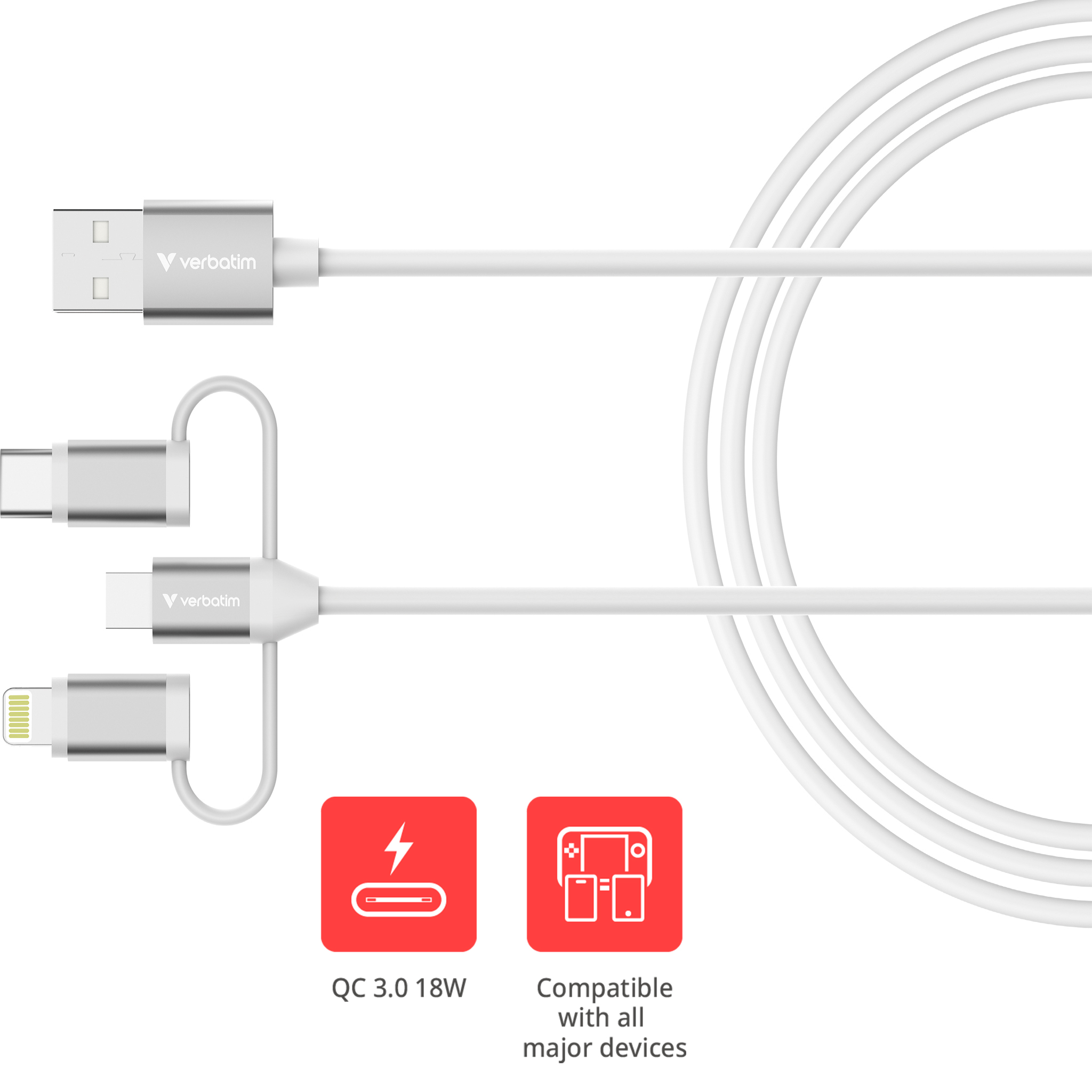 Verbatim Sync & Charge 3-in-1 USB A to USB-B&C/Lightning