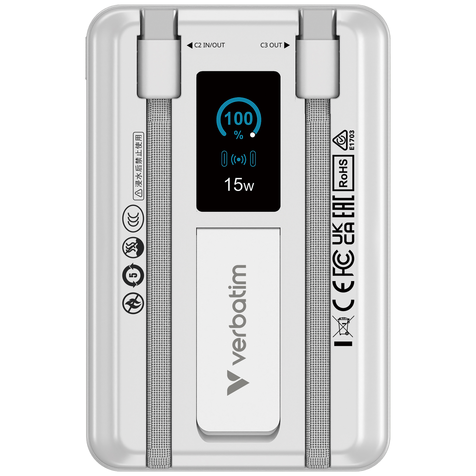 Verbatim Charge´n´Go Power Bank 2C & Display 10000mAh silver