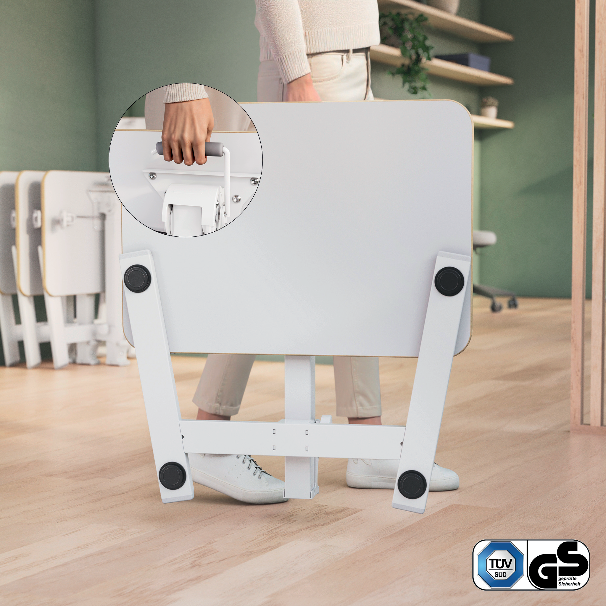 LEITZ Ergo Compact höhenverstellbarer Schreibtisch weiß rechteckig, A-Fuß-Gestell weiß 65,0 x 46,0 cm