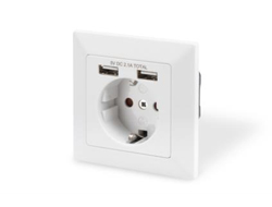 DIGITUS Unterputz Steckdose 250V + 2 x USB A, weiß
