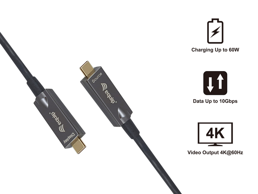 Equip Kabel USB-C3.2->C AOC 4K PD60W St/St 7.50m schwarz