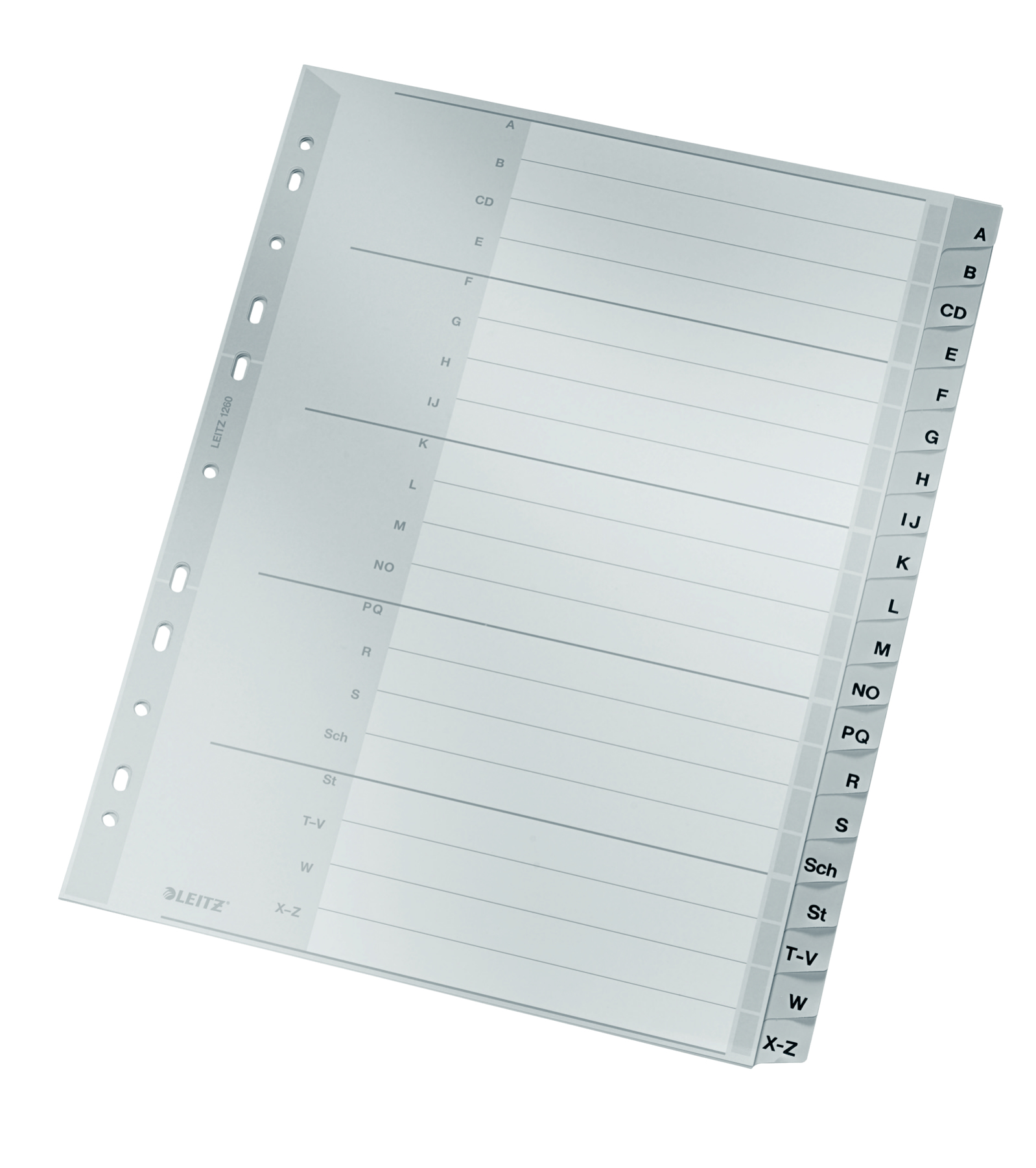 LEITZ Ordnerregister 1260 DIN A4 Vollformat, Überbreite A-Z grau 20-teilig, 1 Satz