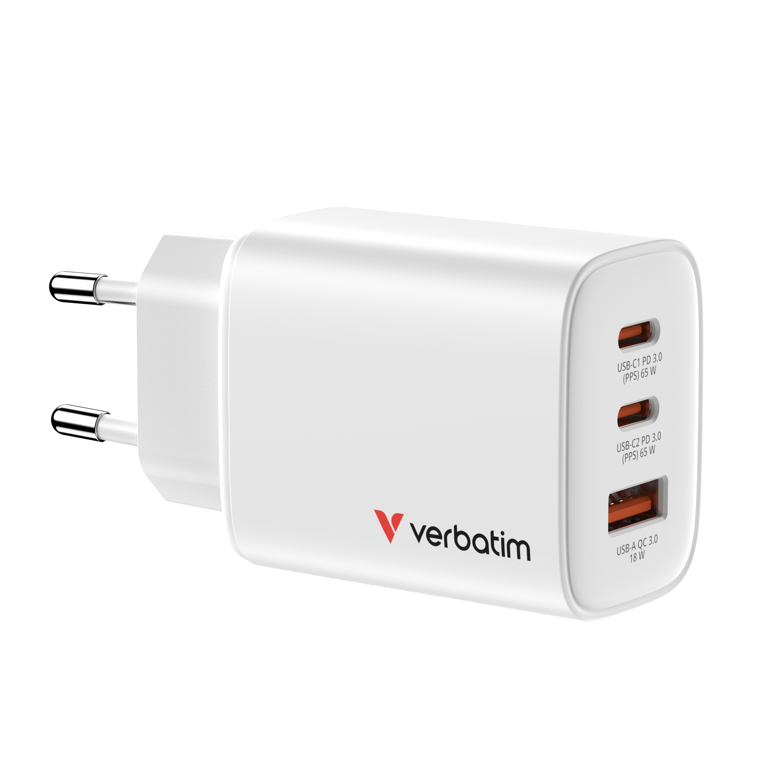 Verbatim GaN III Essentials Charger 3 Port 65W USB-A/C white