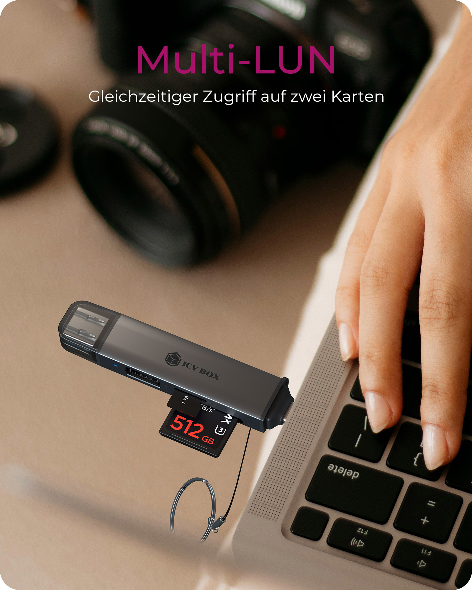 Adapter IcyBox USB 3.2 Gen1 3-in-1 Kartenleser USB Type-C/A