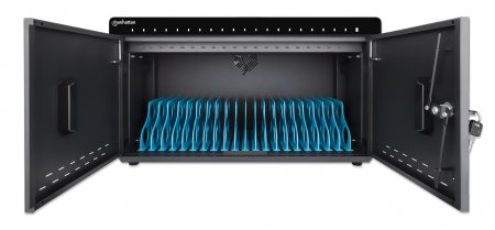 MANHATTAN 20-Port Ladeschrank 360W USB-C PD-Ports bis zu 3A/18W pro Port abschliessbar Ueberspannungsschutz Luefter Metallgehaeuse