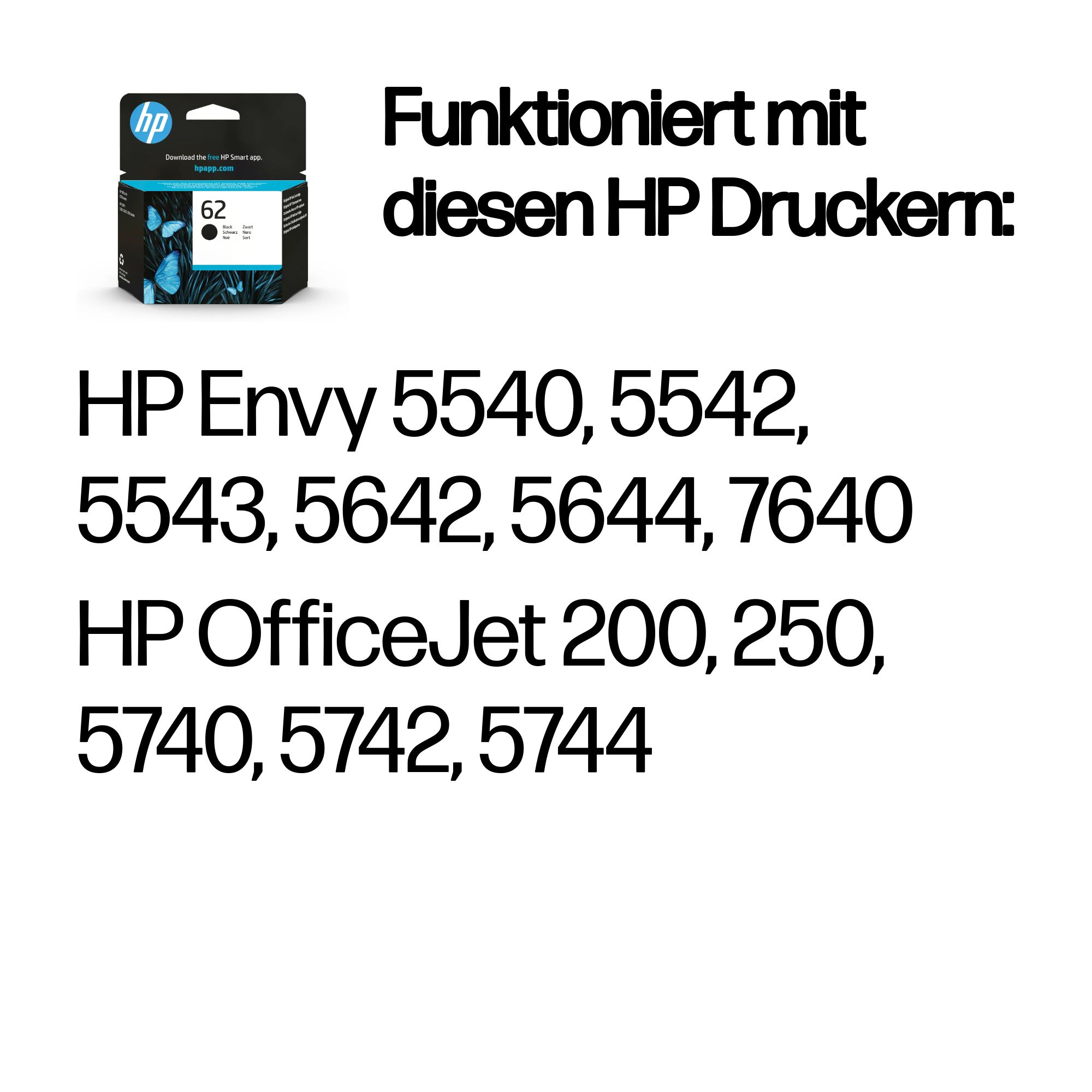 HP 62 Schwarz Tintenpatrone