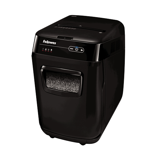 Fellowes AutoMax 200M Aktenvernichter mit Partikelschnitt P-5, 2 x 14 mm, bis 200 Blatt, schwarz
