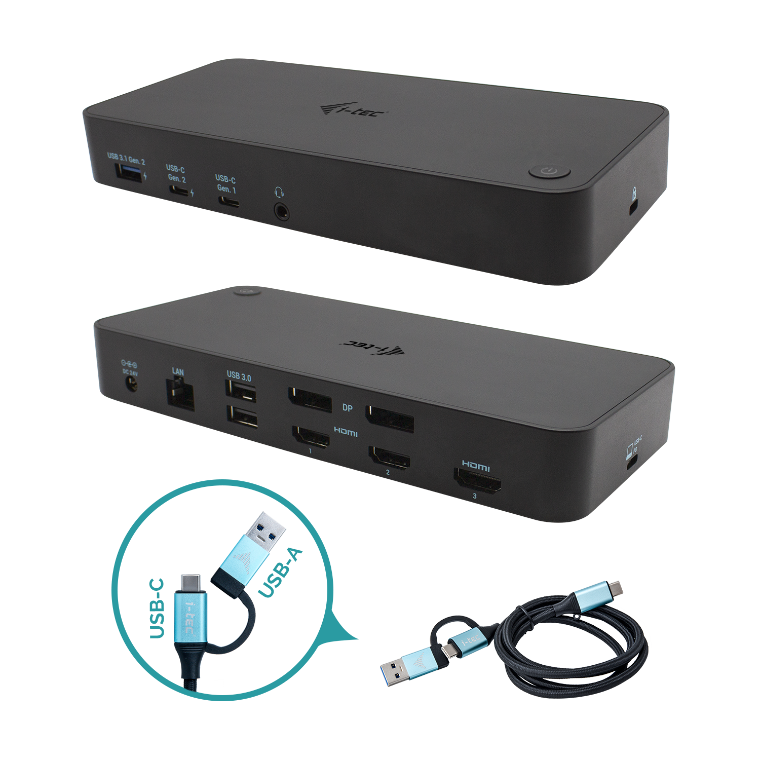 I-TEC USB 3.0/USB-C/Thunderbolt 3x 4K Docking Station 3xHDMI 2xDP GLAN 2xUSB-C 2xUSB 3.0 3.5mm Combo Audio/Mic PD 100W
