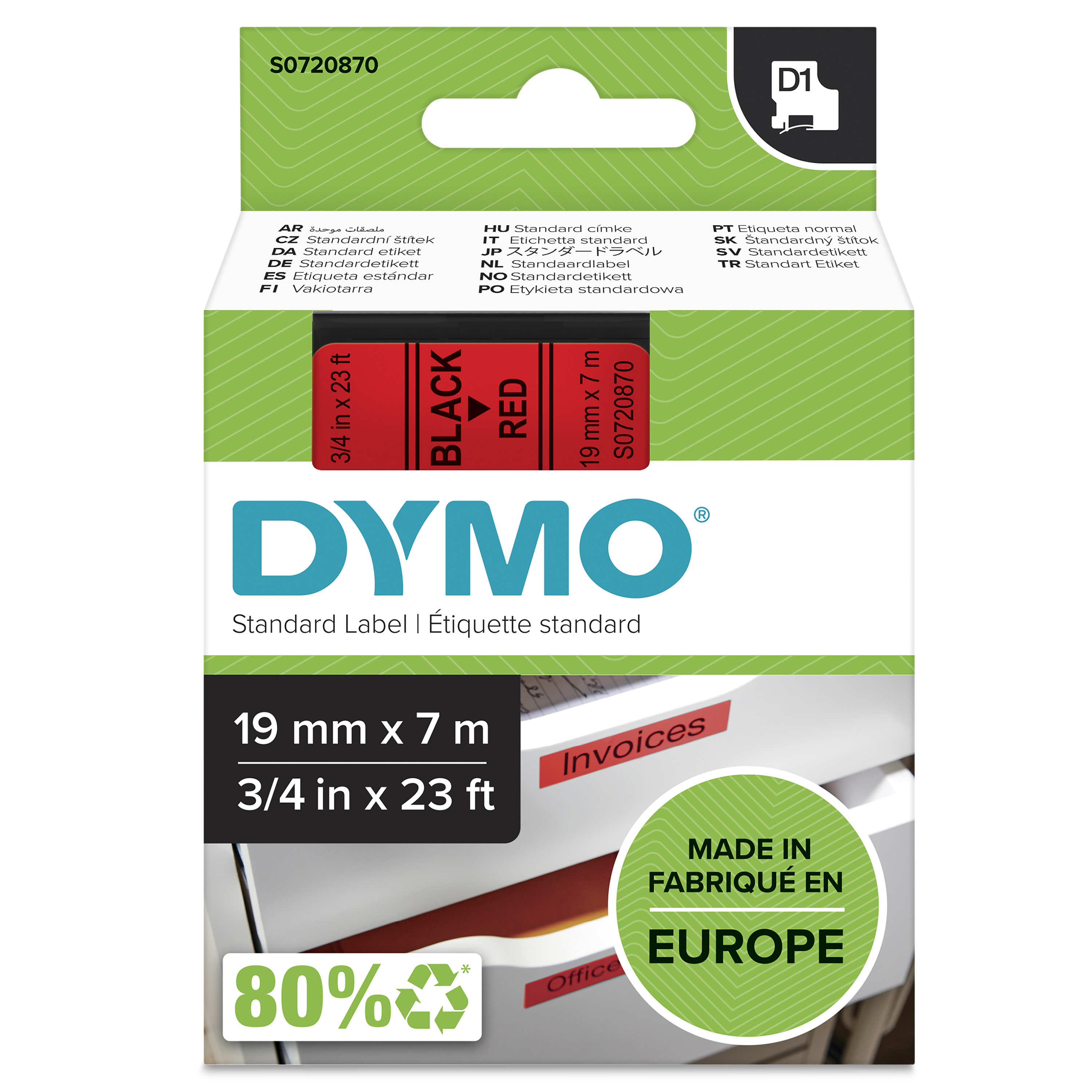 DYMO D1 Schriftband 19mmx7.0m schwarz->rot
