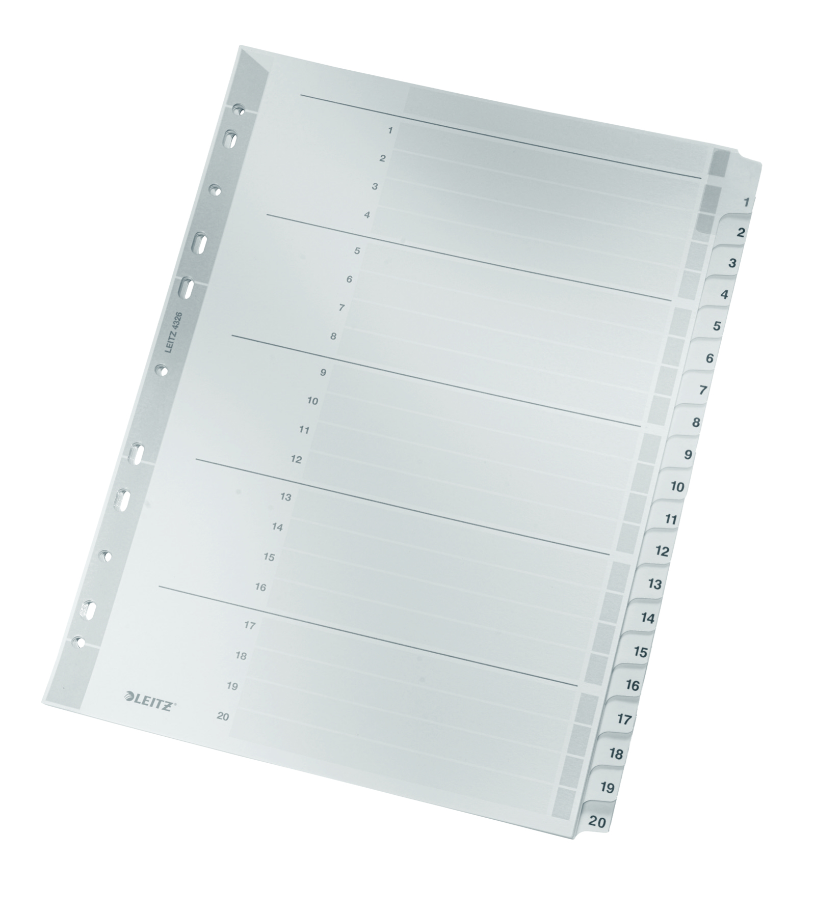 LEITZ Ordnerregister DIN A4 Vollformat 1-20 grau 20-teilig, 1 Satz
