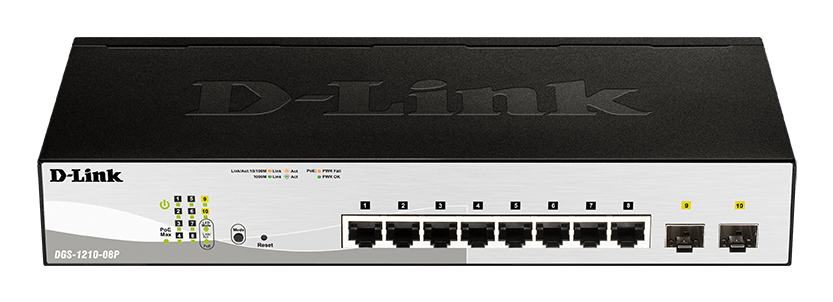 Switch 280mm D-Link DGS-1210-08P 2*SFP/ 8*GE PoE retail