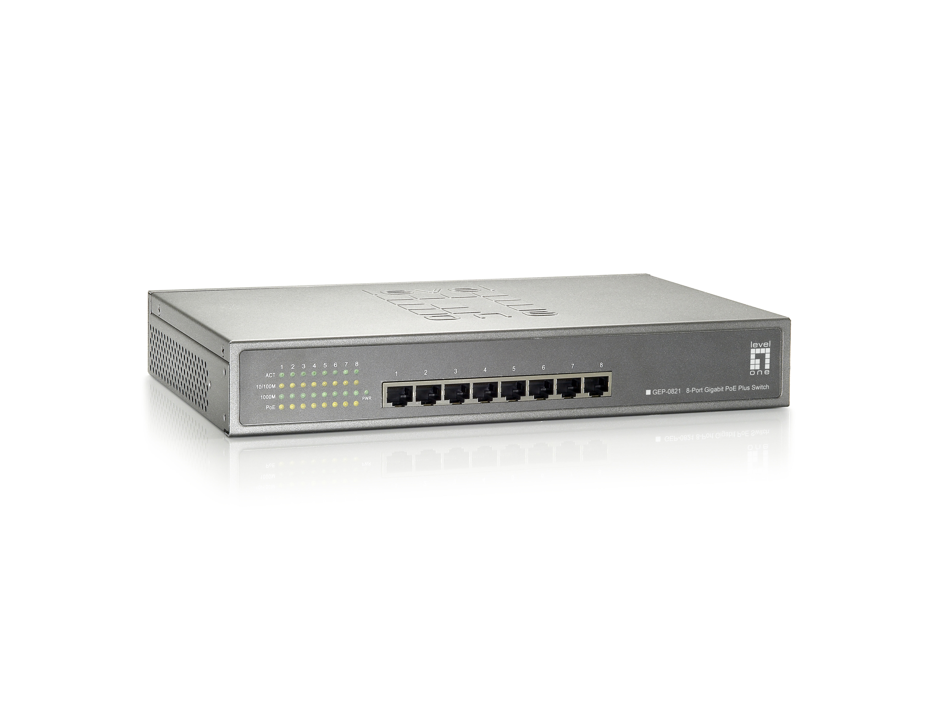 LevelOne PoE+Switch 8xGE PoE unmanaged 123W 19 Metall