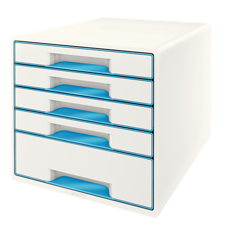 LEITZ Schubladenbox WOW Cube perlweiß/blau 52142036, DIN A4 mit 5 Schubladen, 1 St.