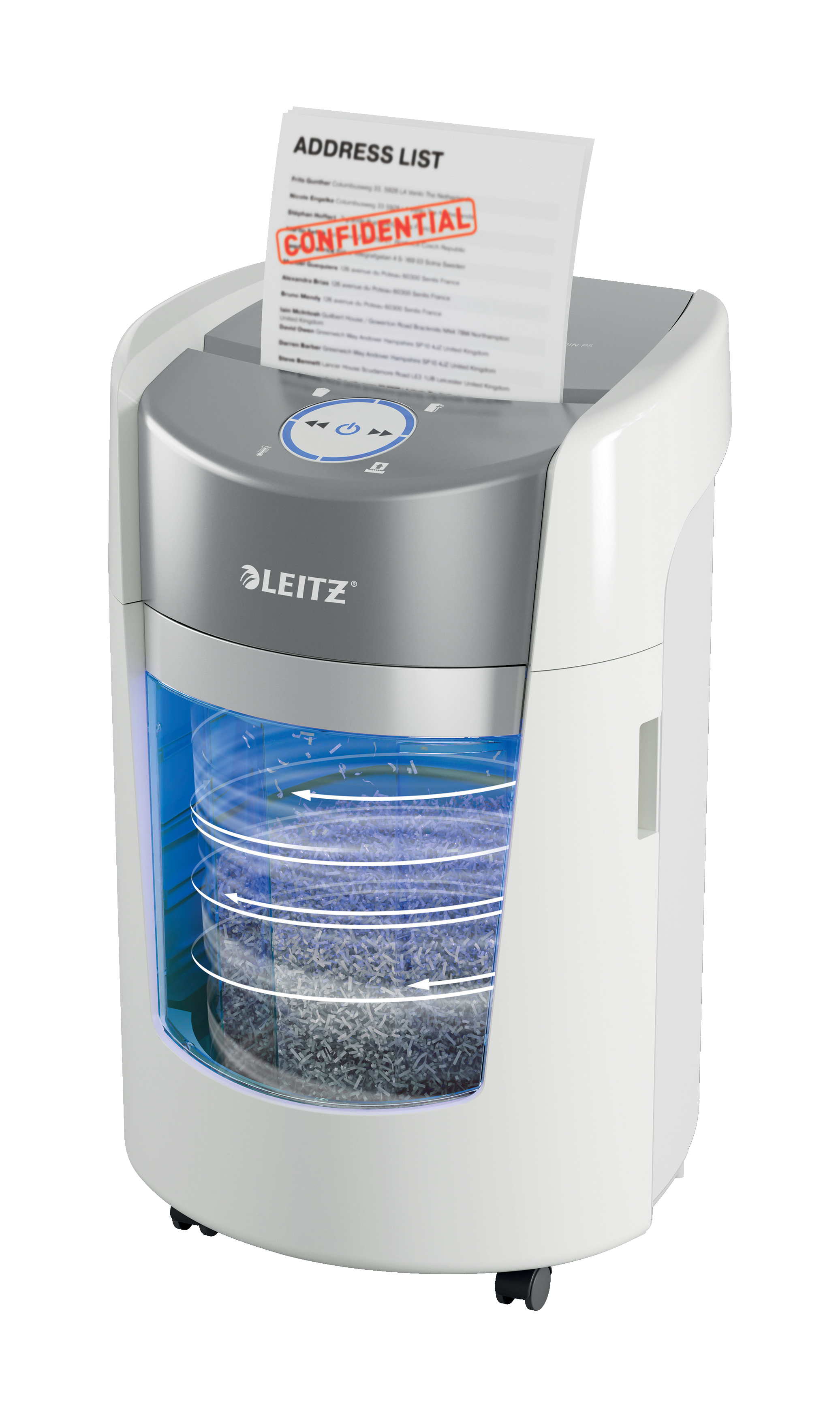 LEITZ IQ OptiMax Small Office 350 Aktenvernichter mit Partikelschnitt P-5, 2 x15 mm, bis 8 Blatt, weiß