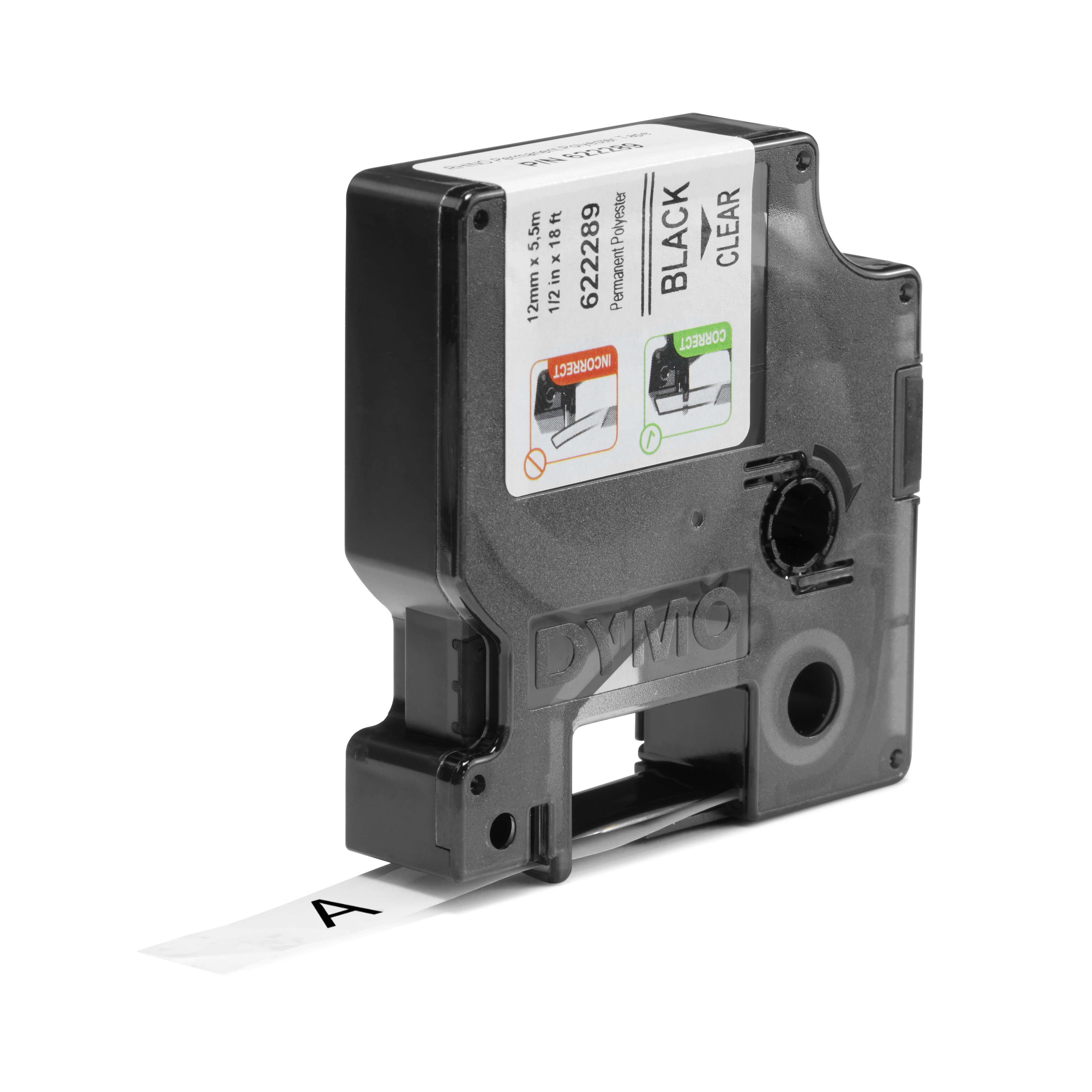 DYMO Schriftband RHINO 622289, 12 mm, schwarz auf transparent, 1 St.