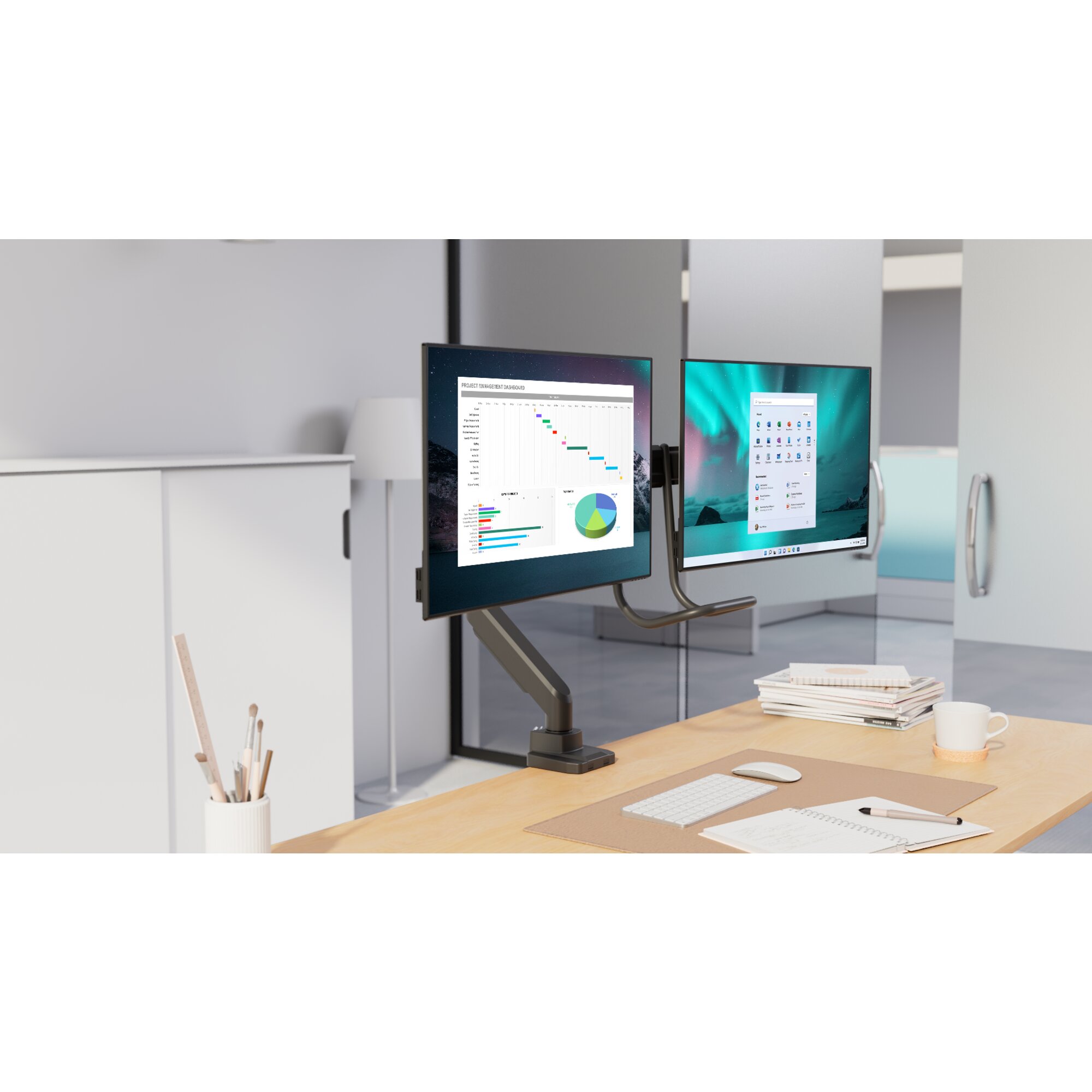 Kensington Monitor-Halterung SmartFit™ Dual K58272WW dunkelgrau für 2 Monitore, Tischklemme